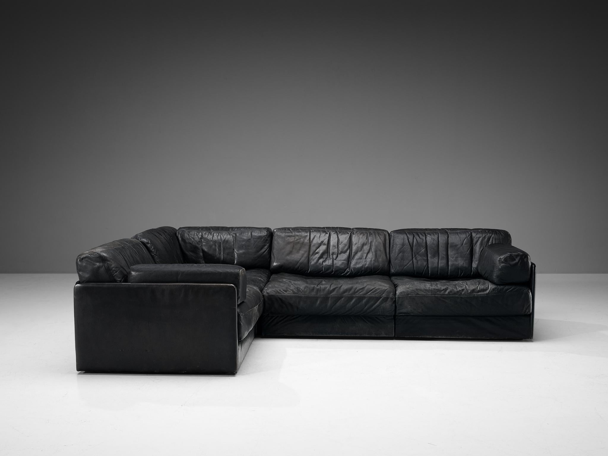 De Sede Sectional Sofa ‘DS-76’ in Black Leather  In Good Condition For Sale In Waalwijk, NL