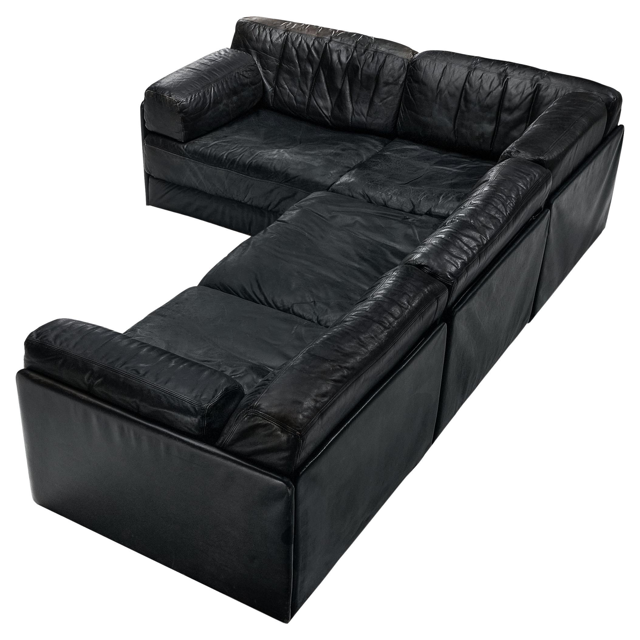 De Sede Sectional Sofa ‘DS-76’ in Black Leather  For Sale