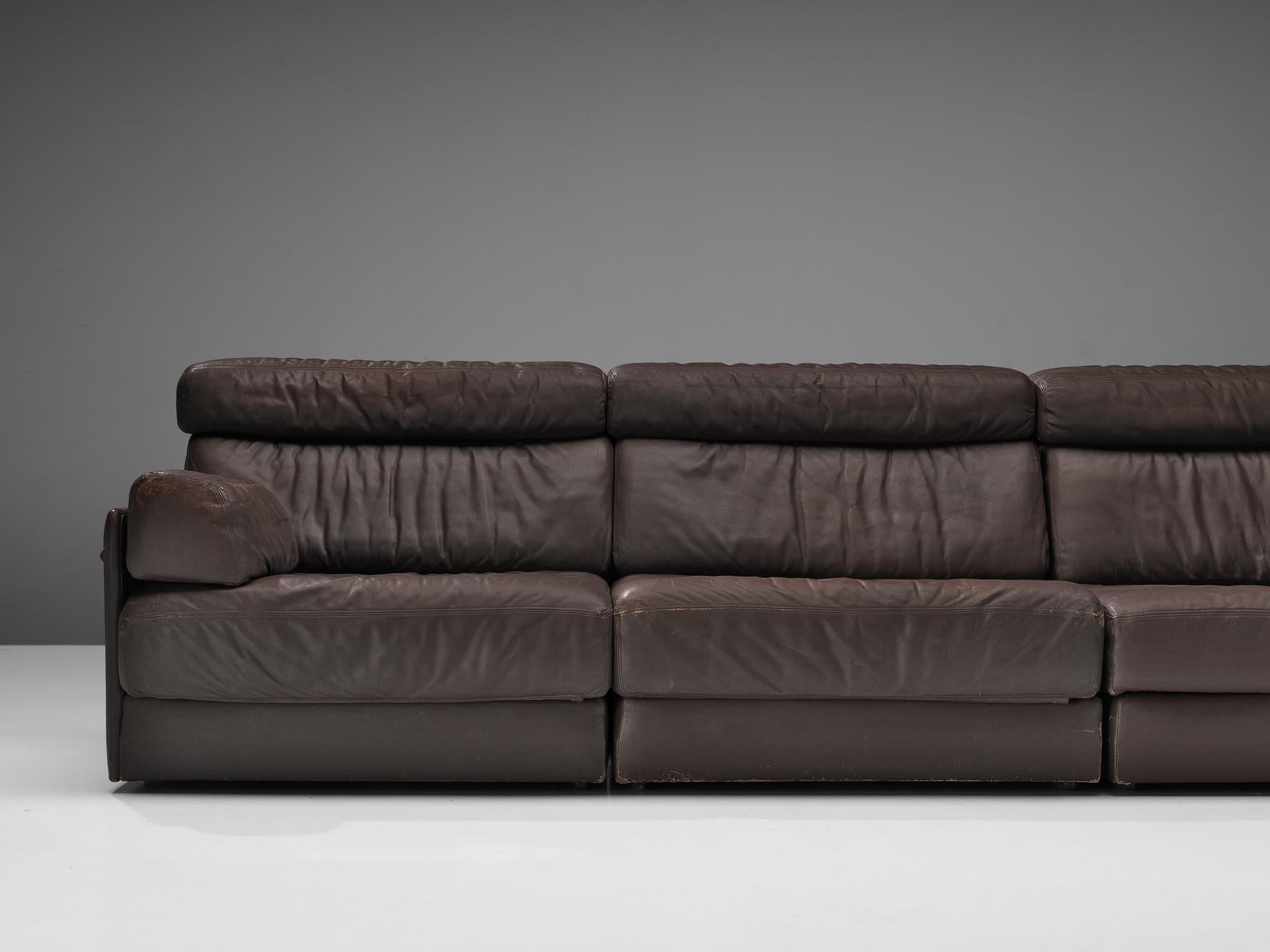 Swiss De Sede Sectional Sofa ‘DS-76’ in Dark Brown Leather  For Sale