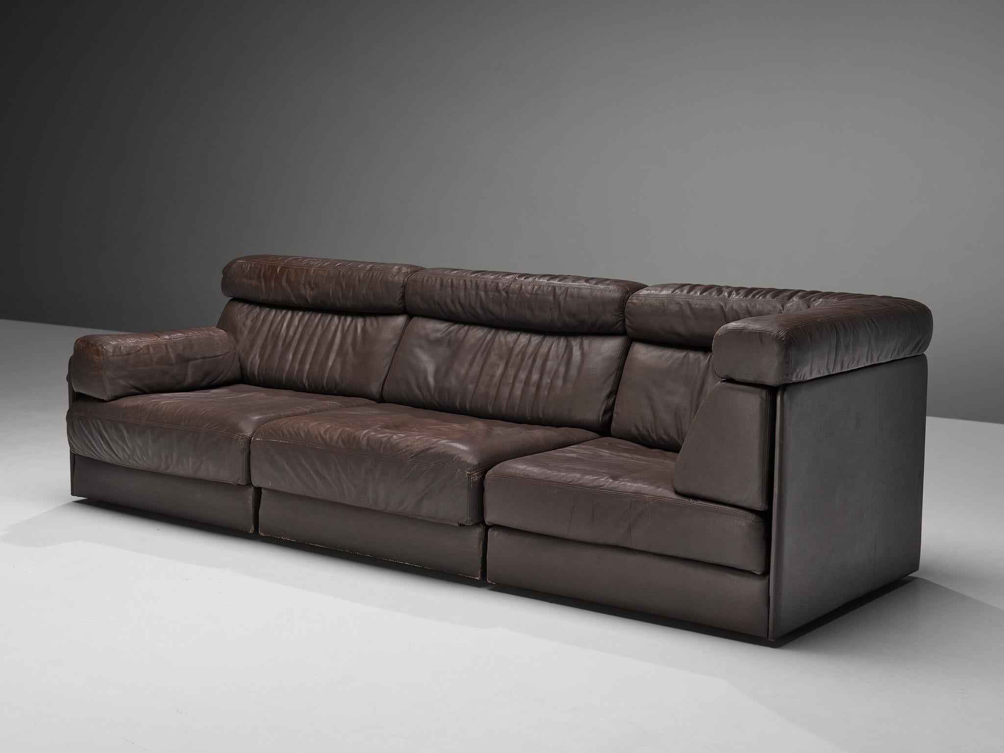 Late 20th Century De Sede Sectional Sofa ‘DS-76’ in Dark Brown Leather  For Sale