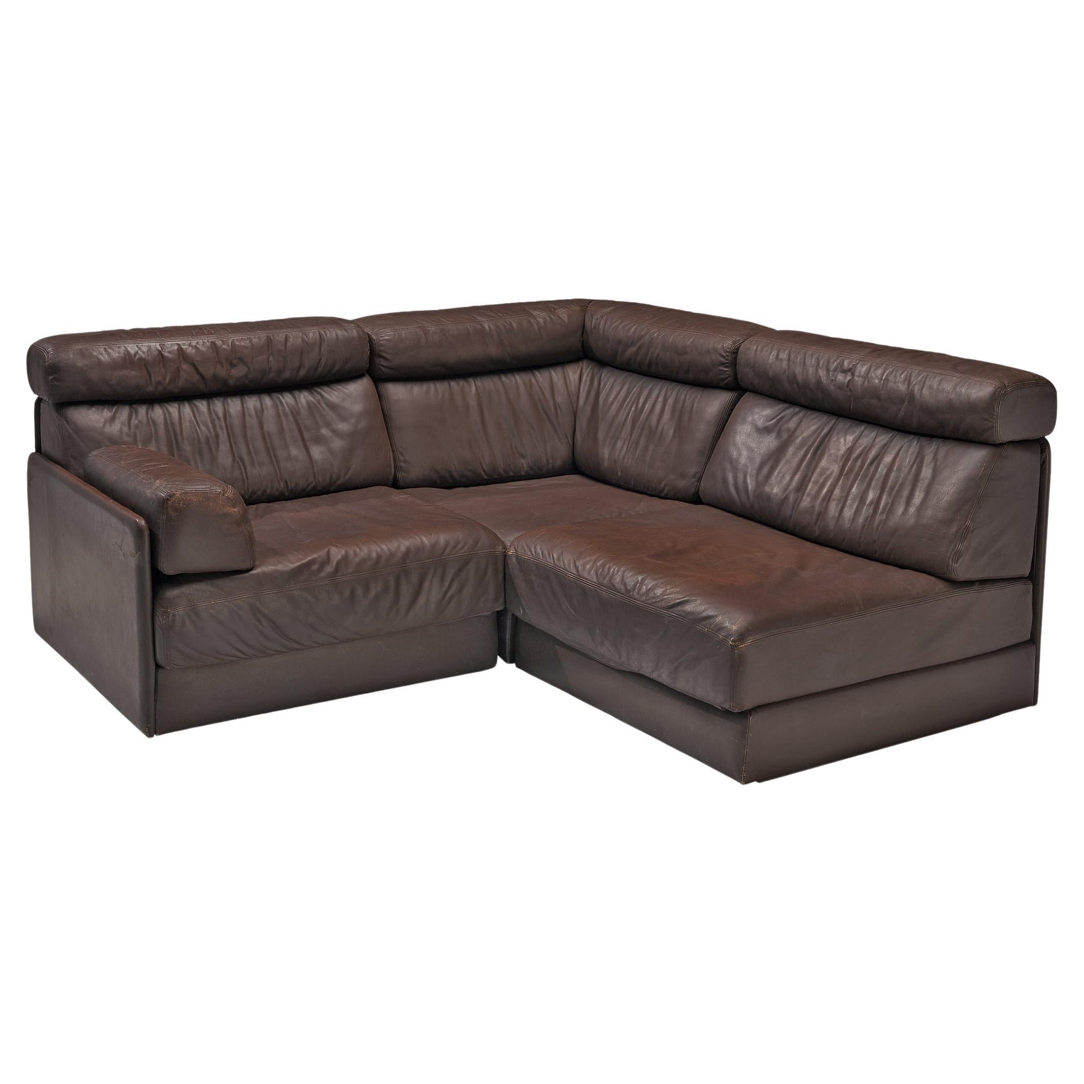 Canapé sectionnel 'DS-76' de De Sede en cuir Brown foncé 