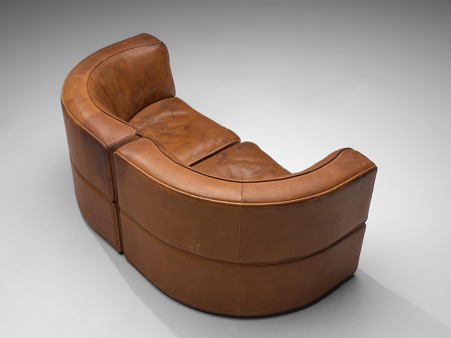 Mid-Century Modern De Sede Sectional Sofa Elements Model DS-15 in Cognac Leather