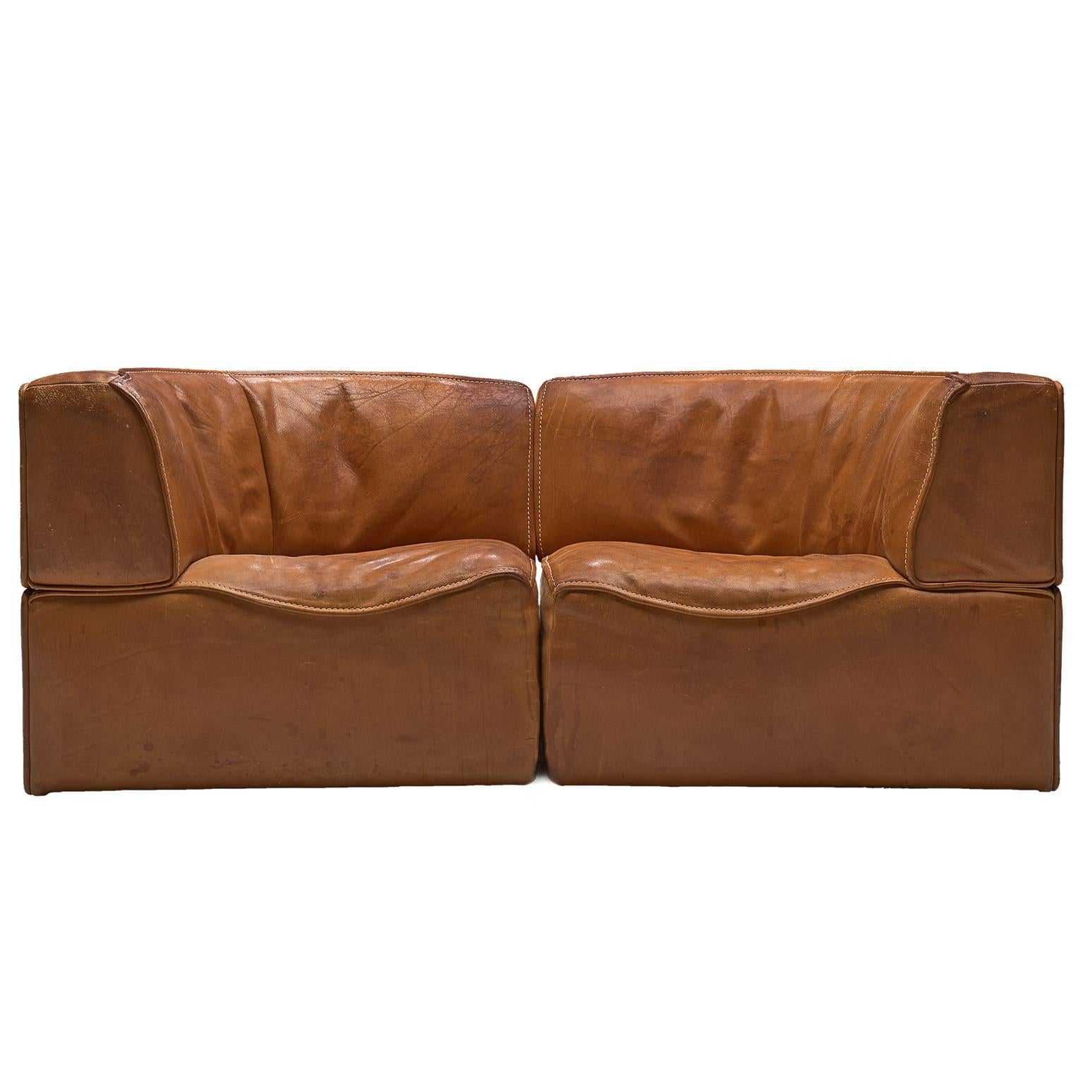 De Sede Sectional Sofa Elements Model DS-15 in Cognac Leather