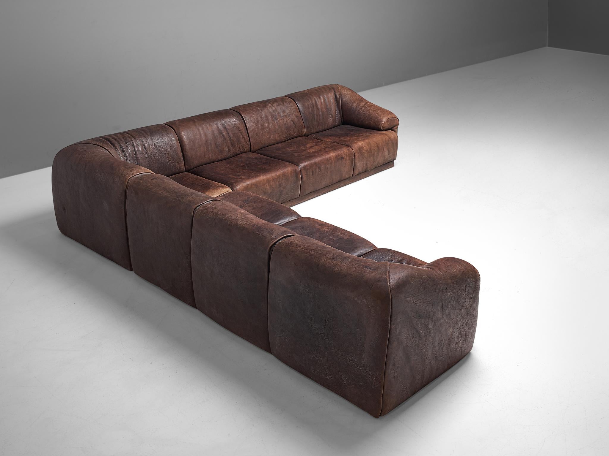 Mid-Century Modern De Sede Sectional Sofa in Dark Brown Buffalo Leather