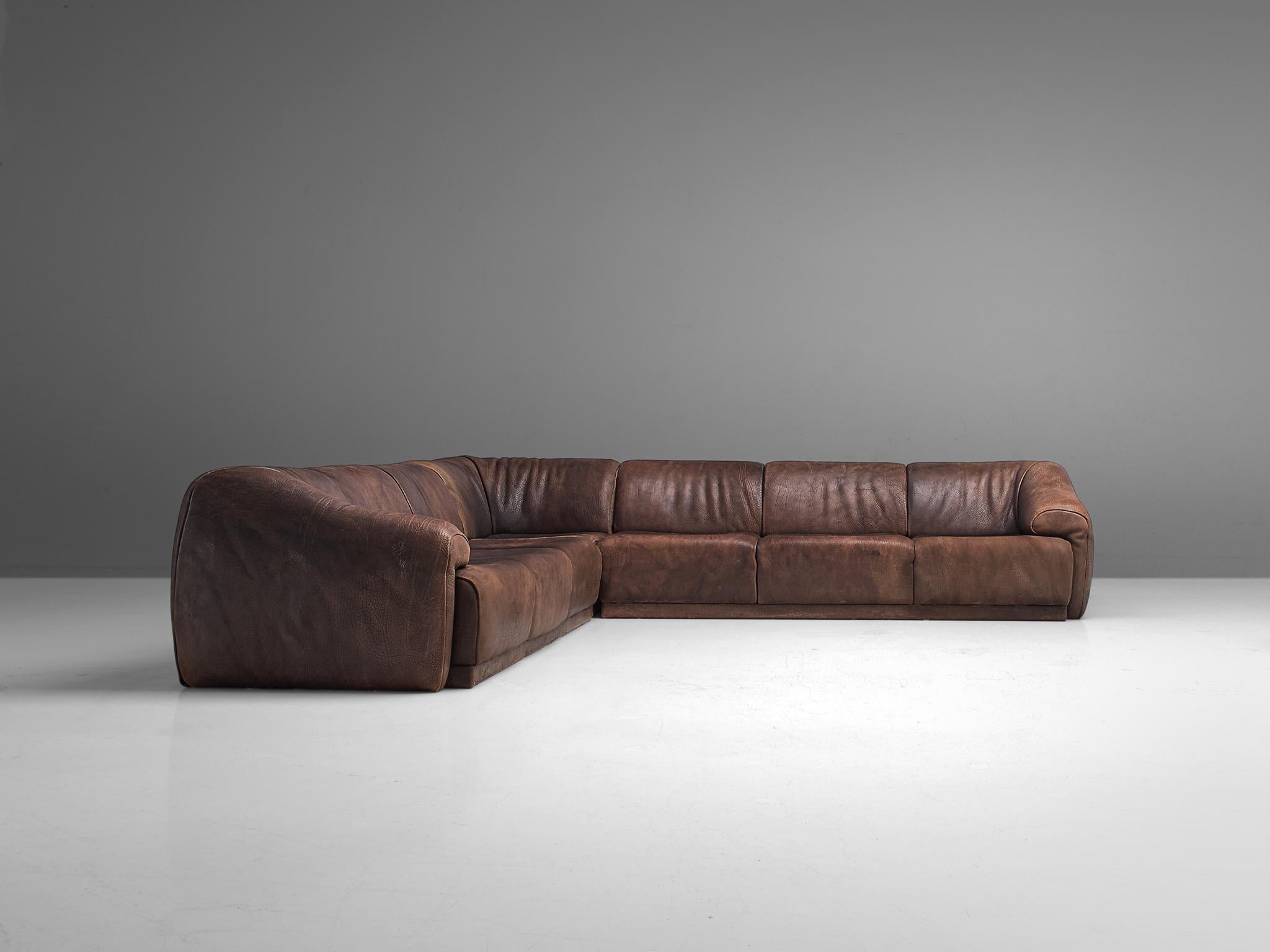 Swiss De Sede Sectional Sofa in Dark Brown Buffalo Leather