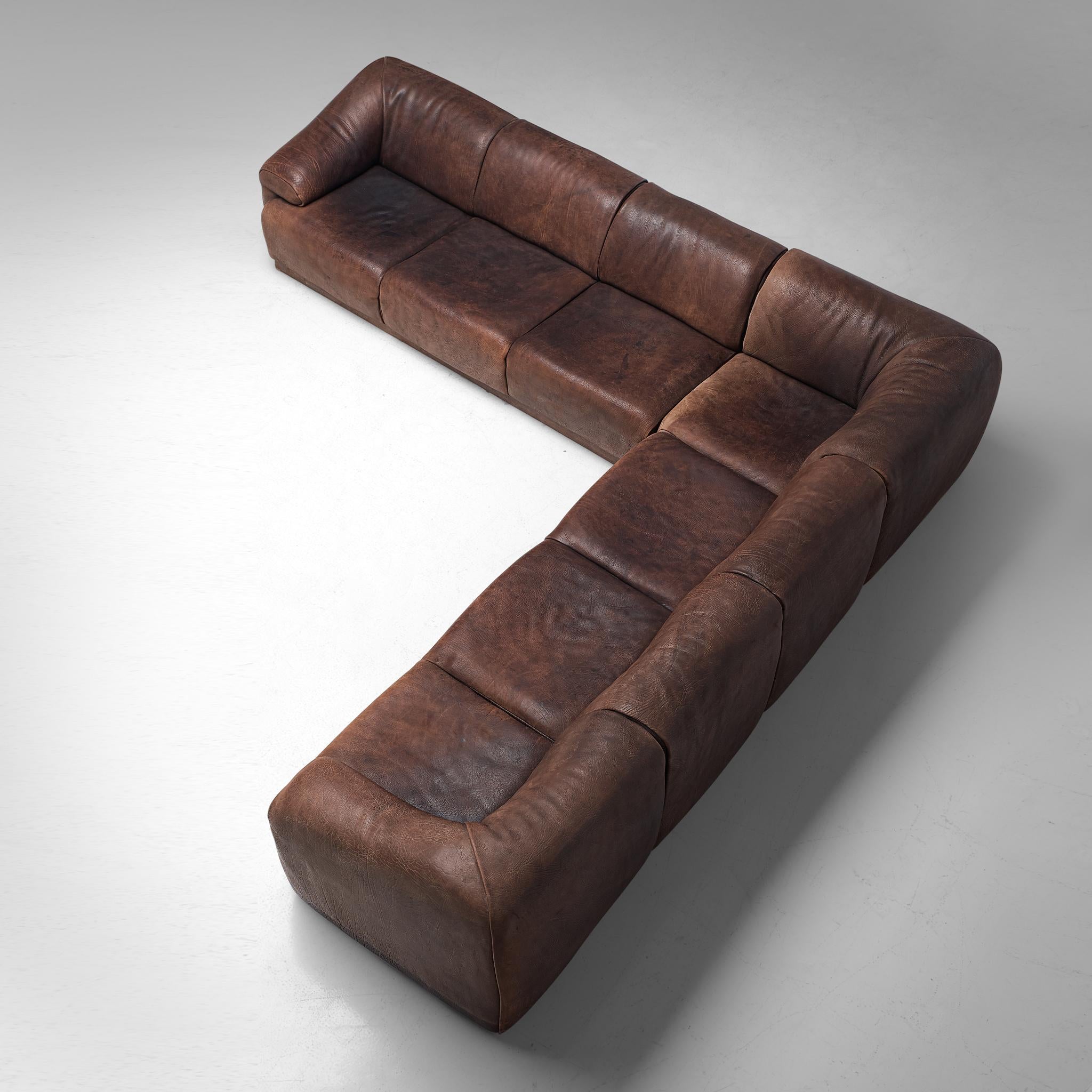 De Sede Sectional Sofa in Dark Brown Buffalo Leather In Good Condition In Waalwijk, NL