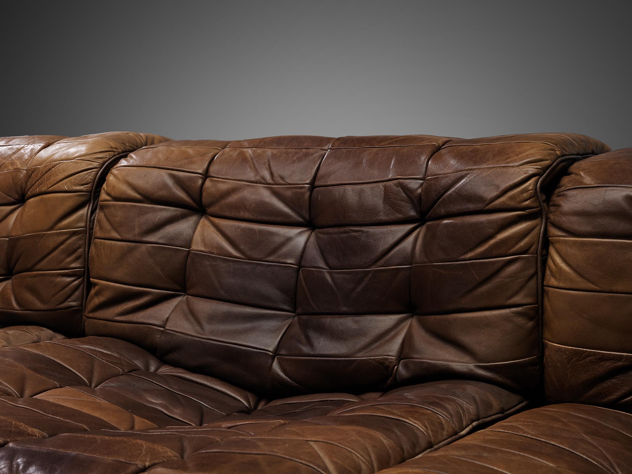 Swiss De Sede Sectional Sofa in Tufted Brown Leather