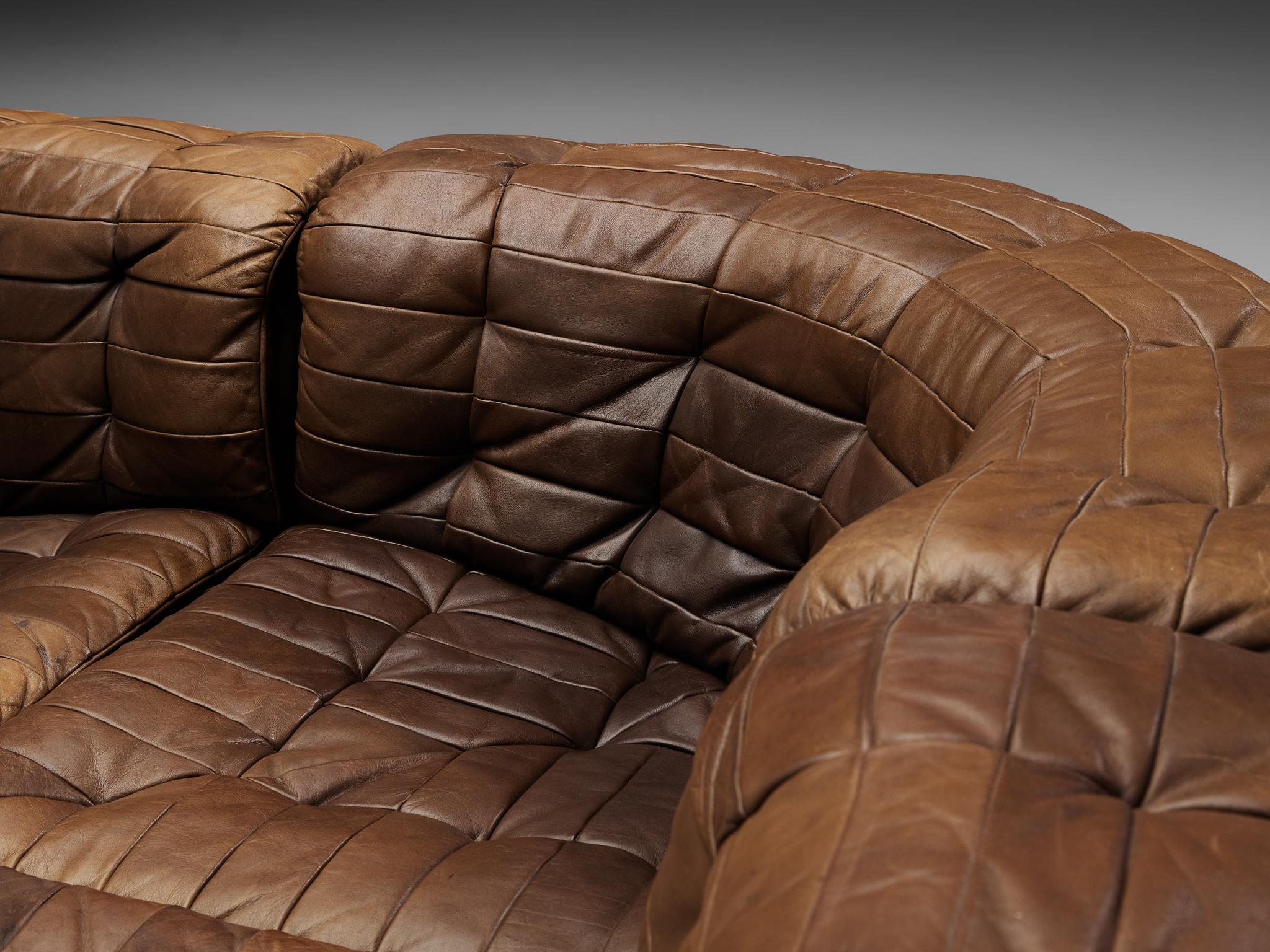 Late 20th Century De Sede Sectional Sofa in Tufted Brown Leather