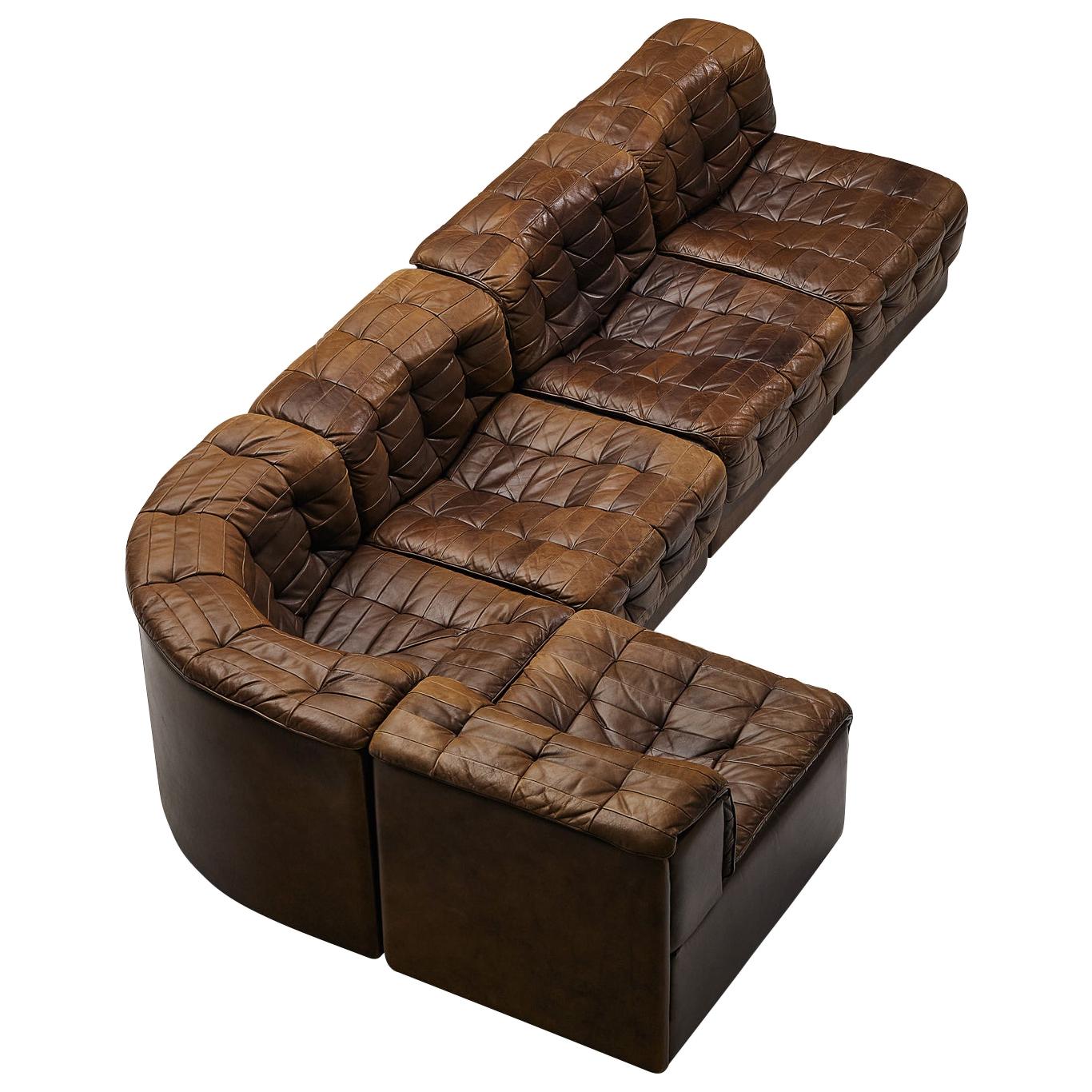De Sede Sectional Sofa in Tufted Brown Leather