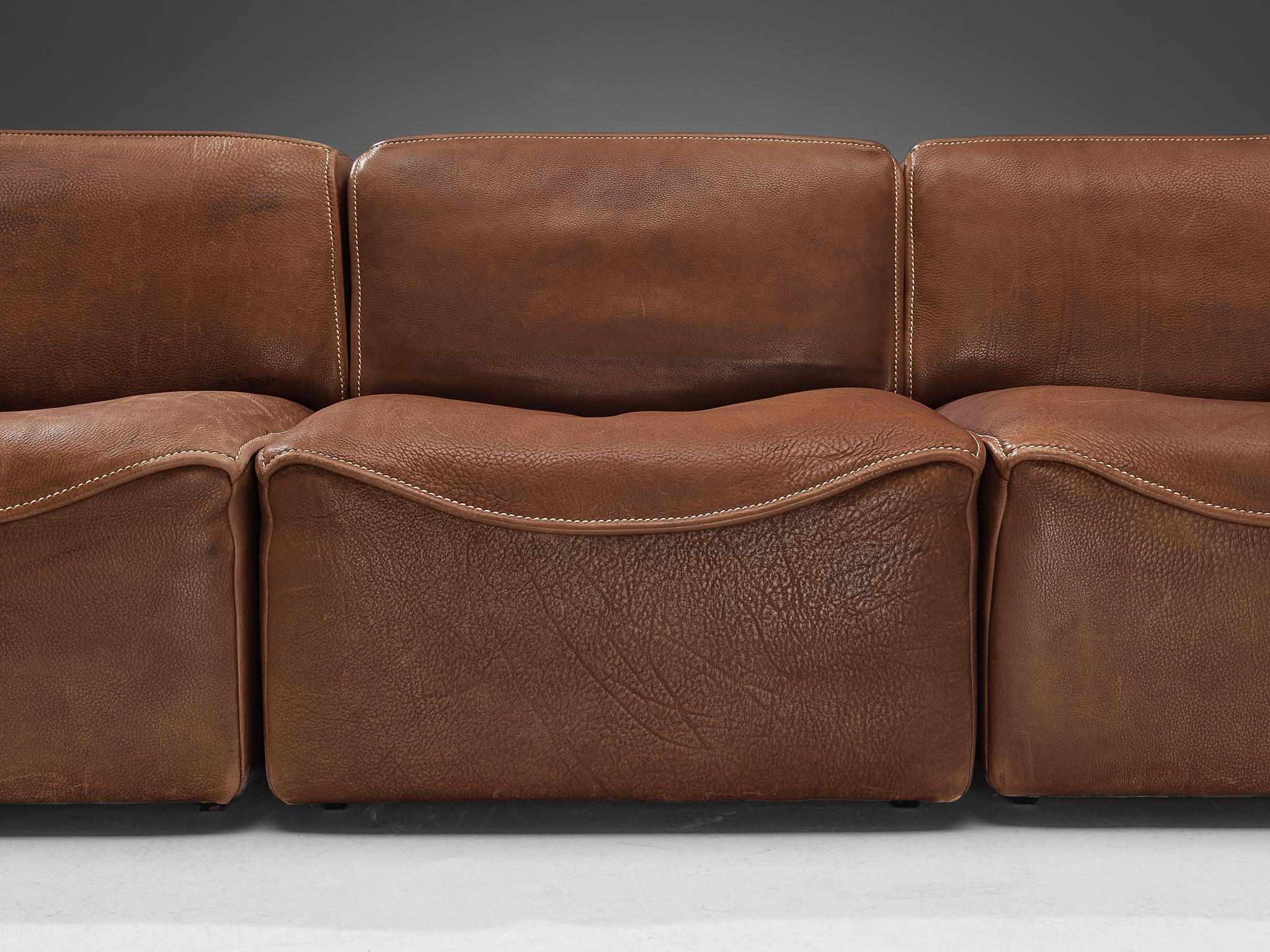 De Sede Sectional Sofa Model ‘DS-15’ in Patinated Leather For Sale 6