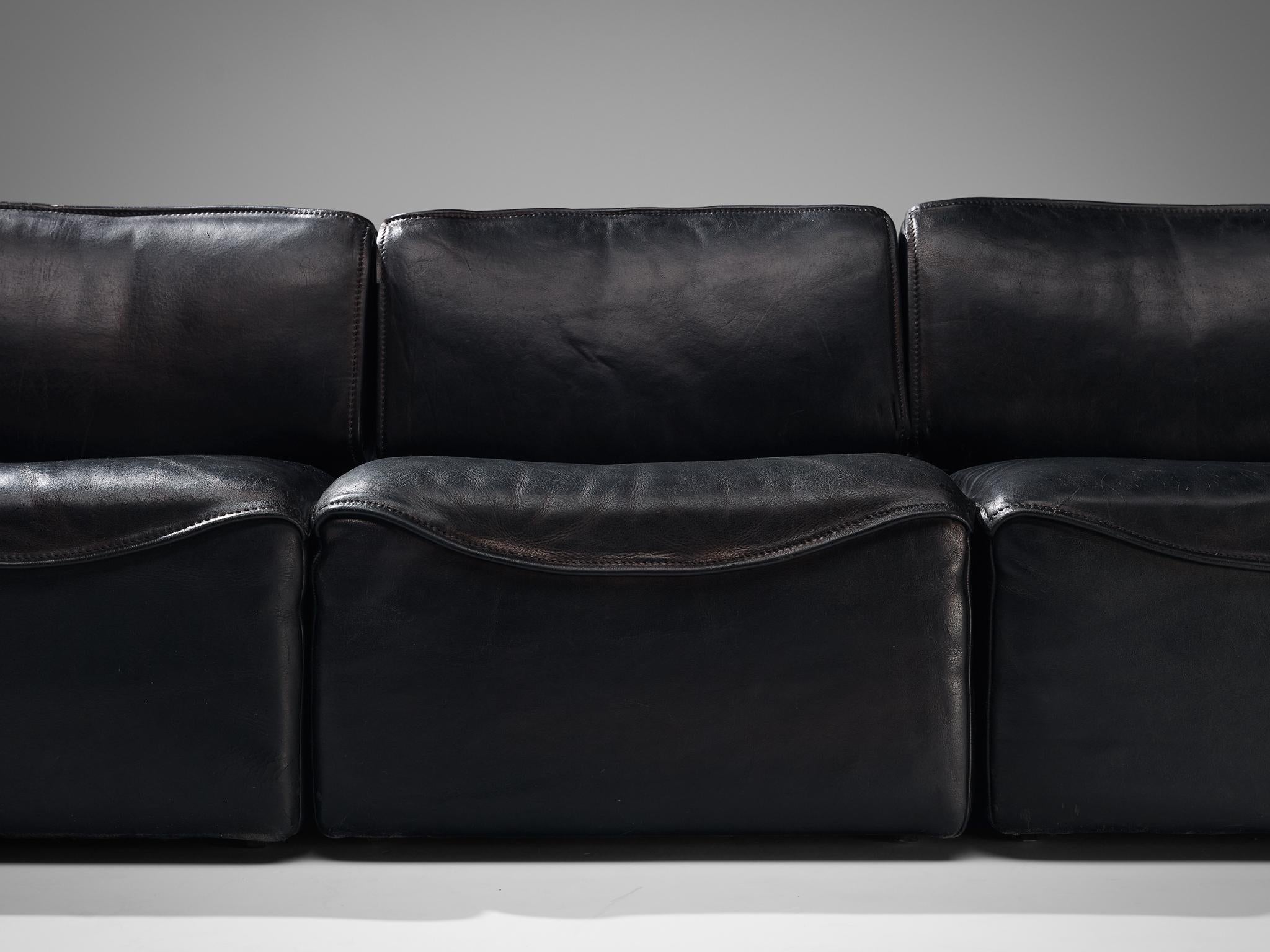 Late 20th Century De Sede Sectional Sofa Model ‘DS-15’ in Patinated Black Leather For Sale