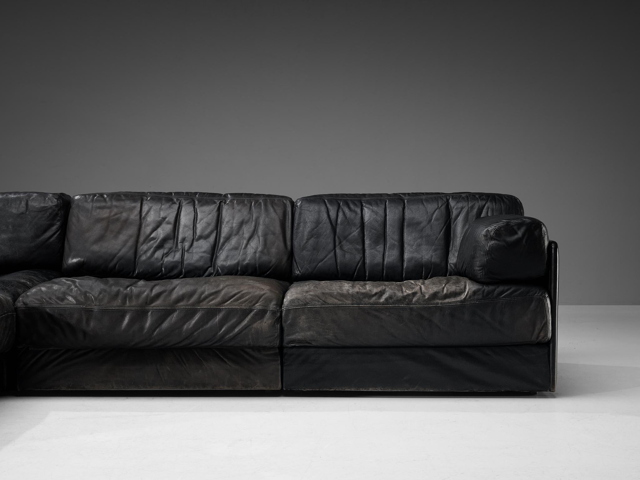 Mid-Century Modern De Sede Sectional Sofa ‘DS-76’ in Black Leather