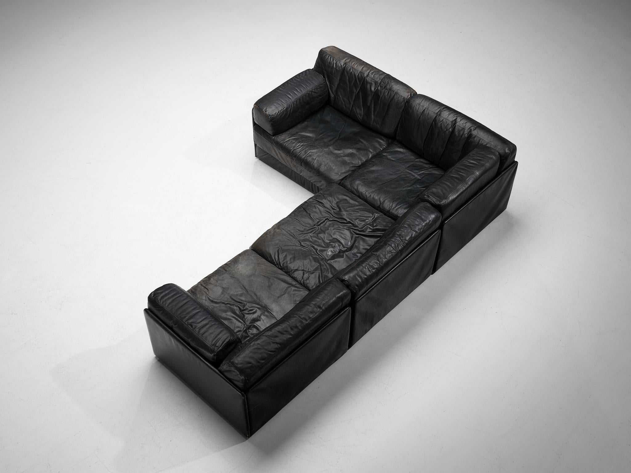 De Sede Sectional Sofa ‘DS-76’ in Black Leather In Good Condition In Waalwijk, NL