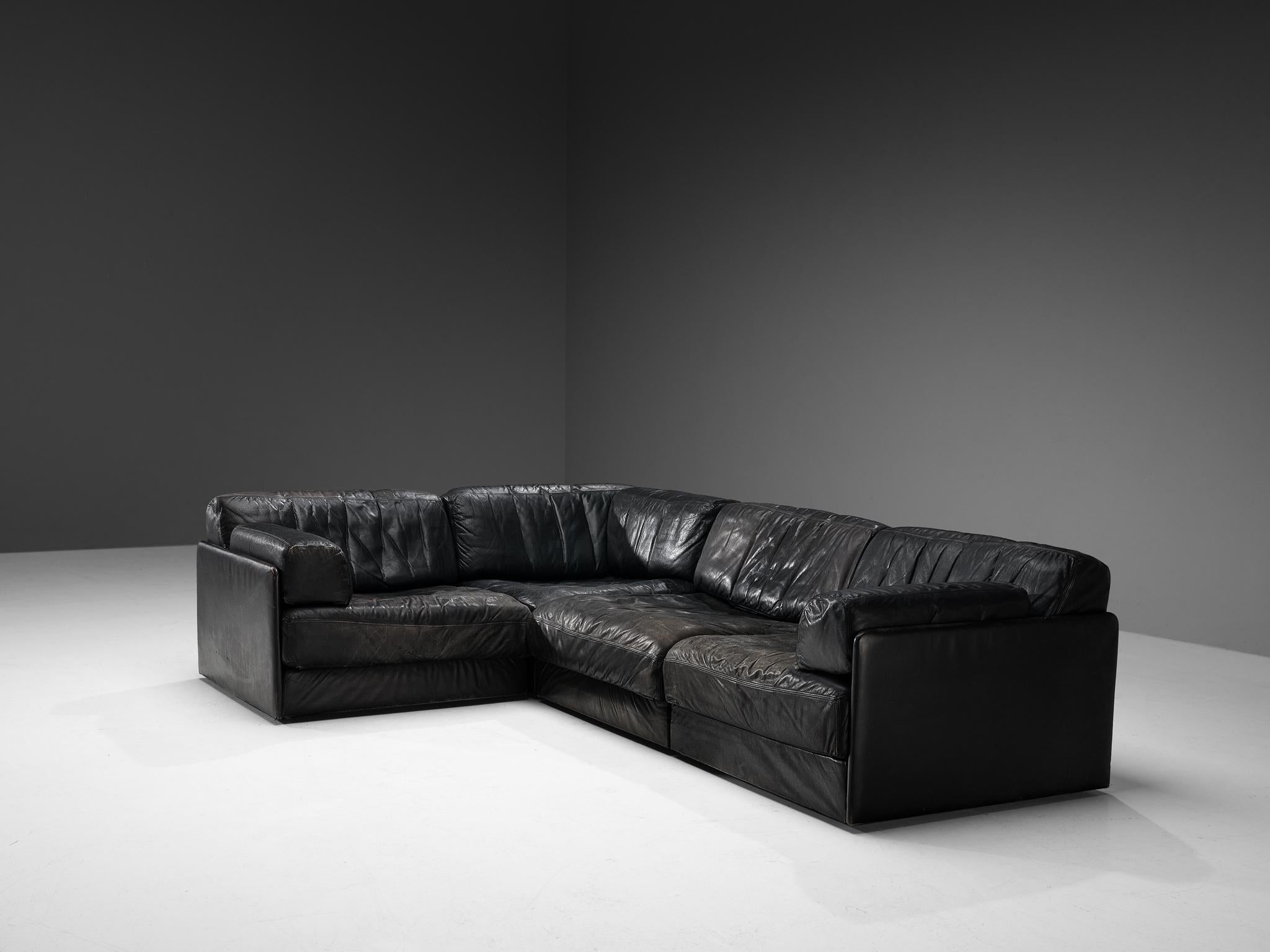 Late 20th Century De Sede Sectional Sofa ‘DS-76’ in Black Leather
