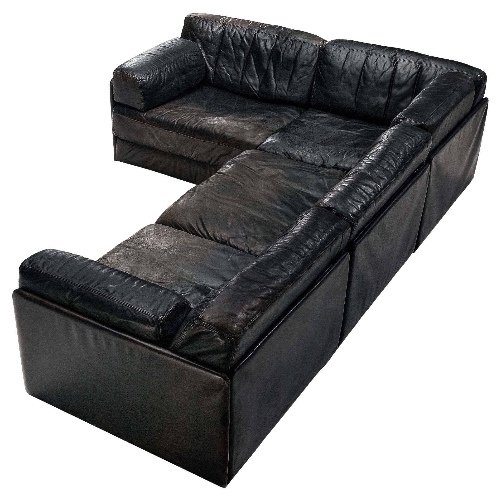 De Sede Sectional Sofa Model ‘DS-76’ in Black Leather