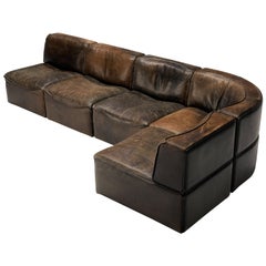 De Sede Sectional Sofa Model 'DS15' in Patinated Brown Buffalo Leather