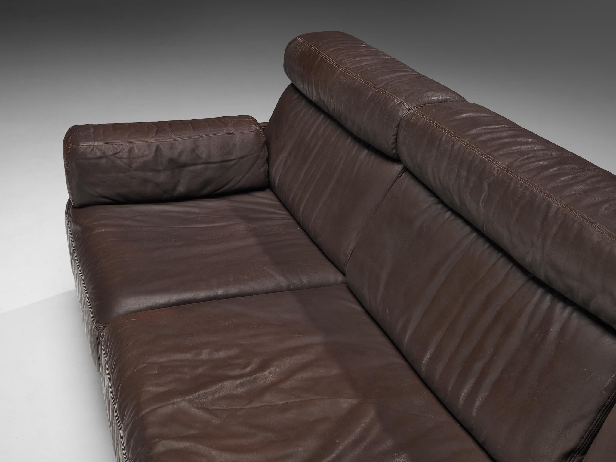 Swiss De Sede Sectional Sofa Model ‘DS-76’ in Dark Brown Leather
