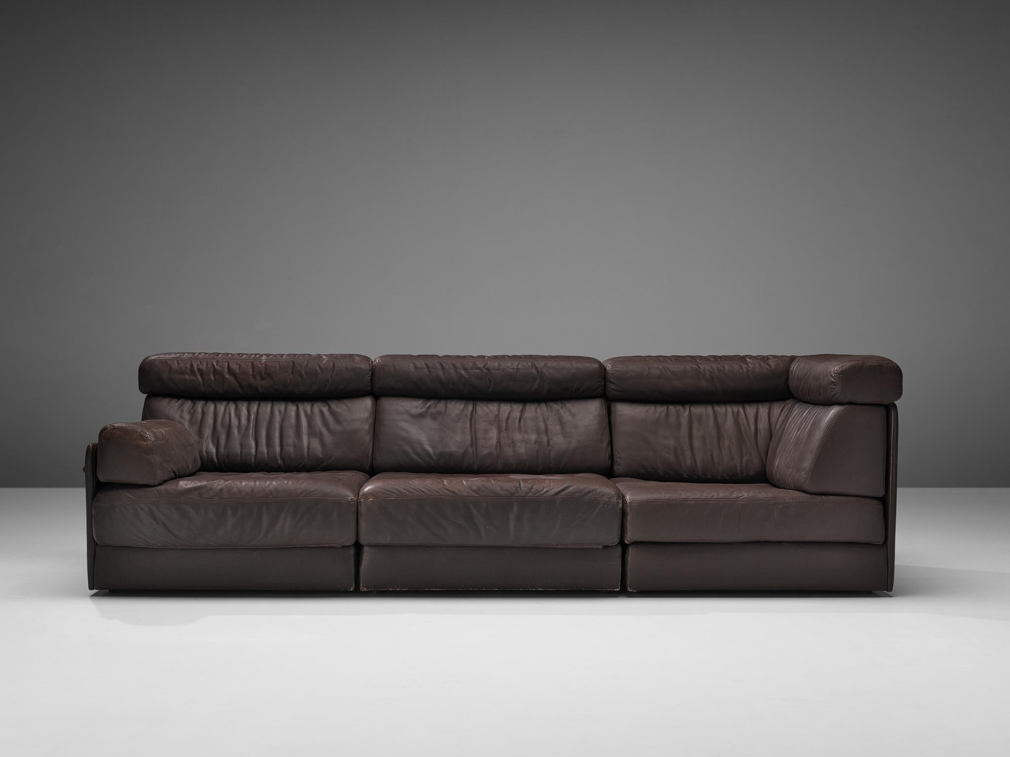 De Sede Sectional Sofa Model ‘DS-76’ in Dark Brown Leather In Good Condition In Waalwijk, NL