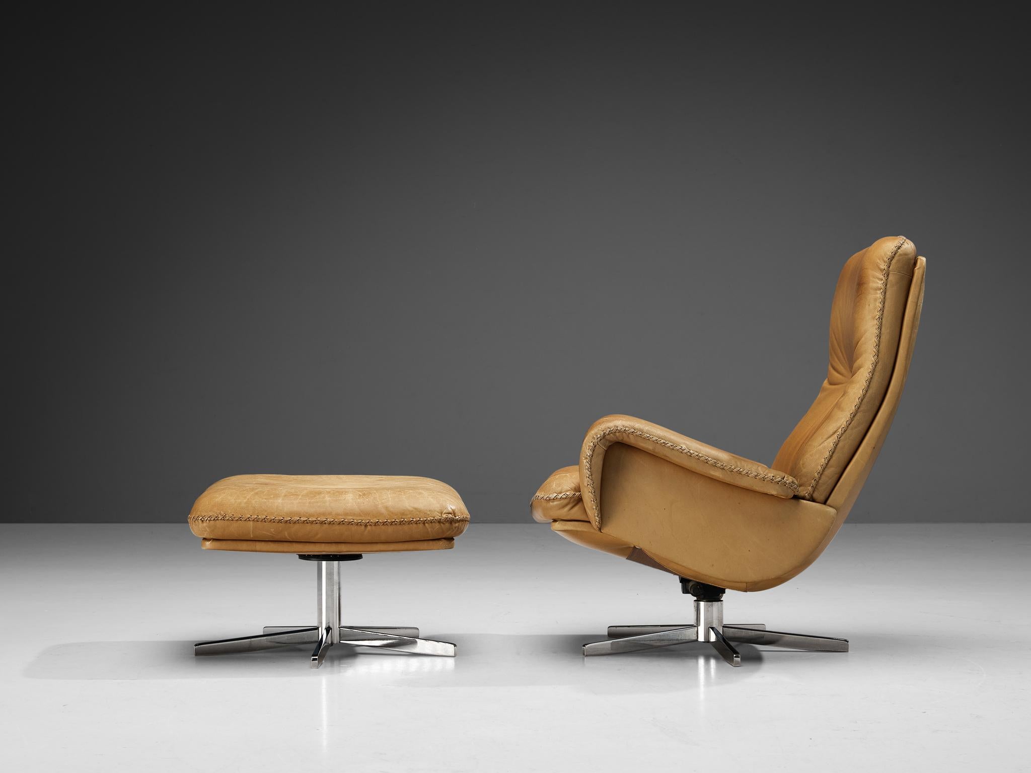 Swiss De Sede Set of 'S231' Lounge Chair and Ottoman in Camel Leather