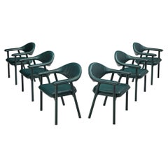 De Sede Set of Six Dining Chairs in Green Leather