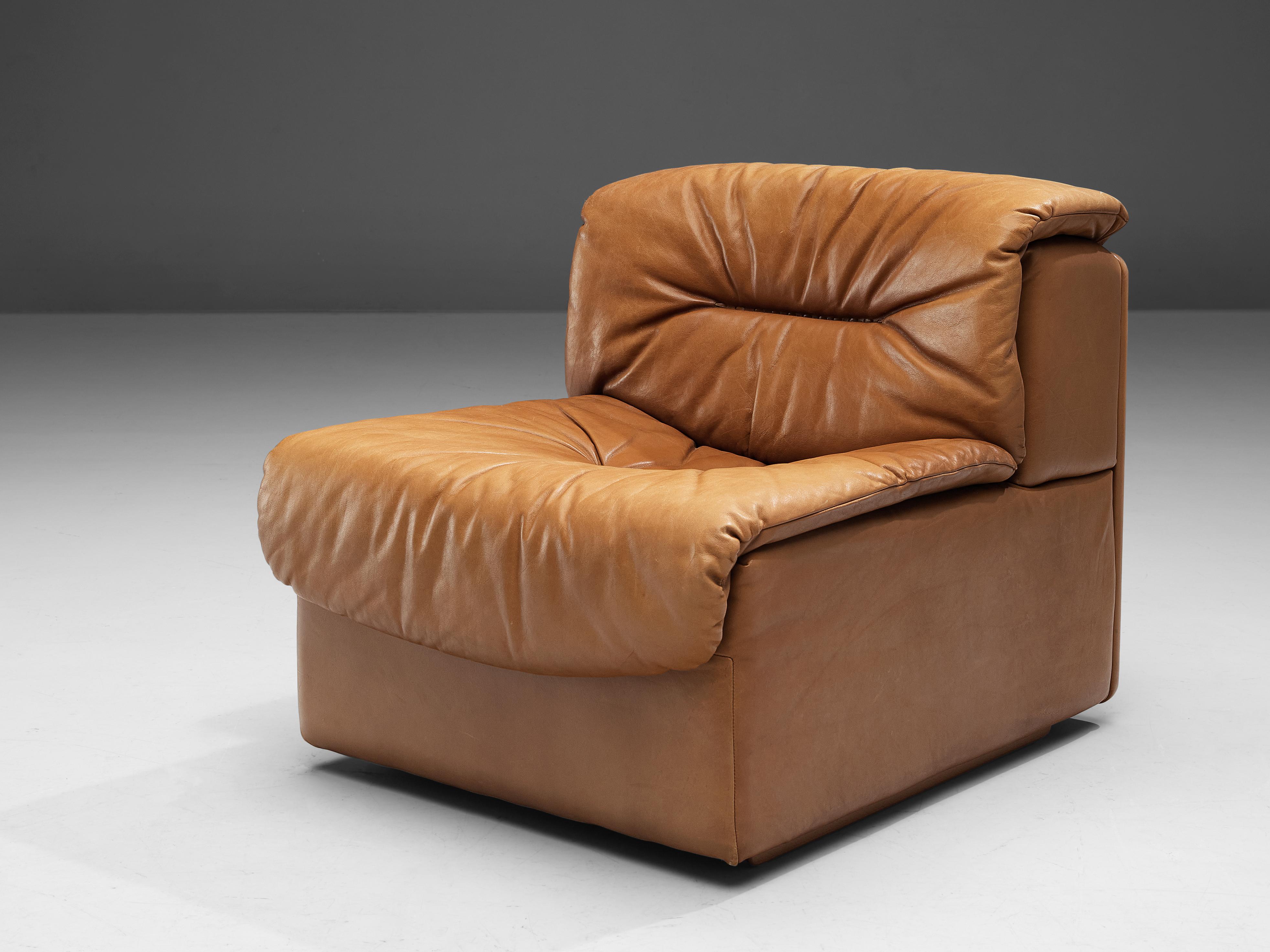 De Sede 'DS-14' Settee and Ottoman in Cognac Leather In Good Condition For Sale In Waalwijk, NL