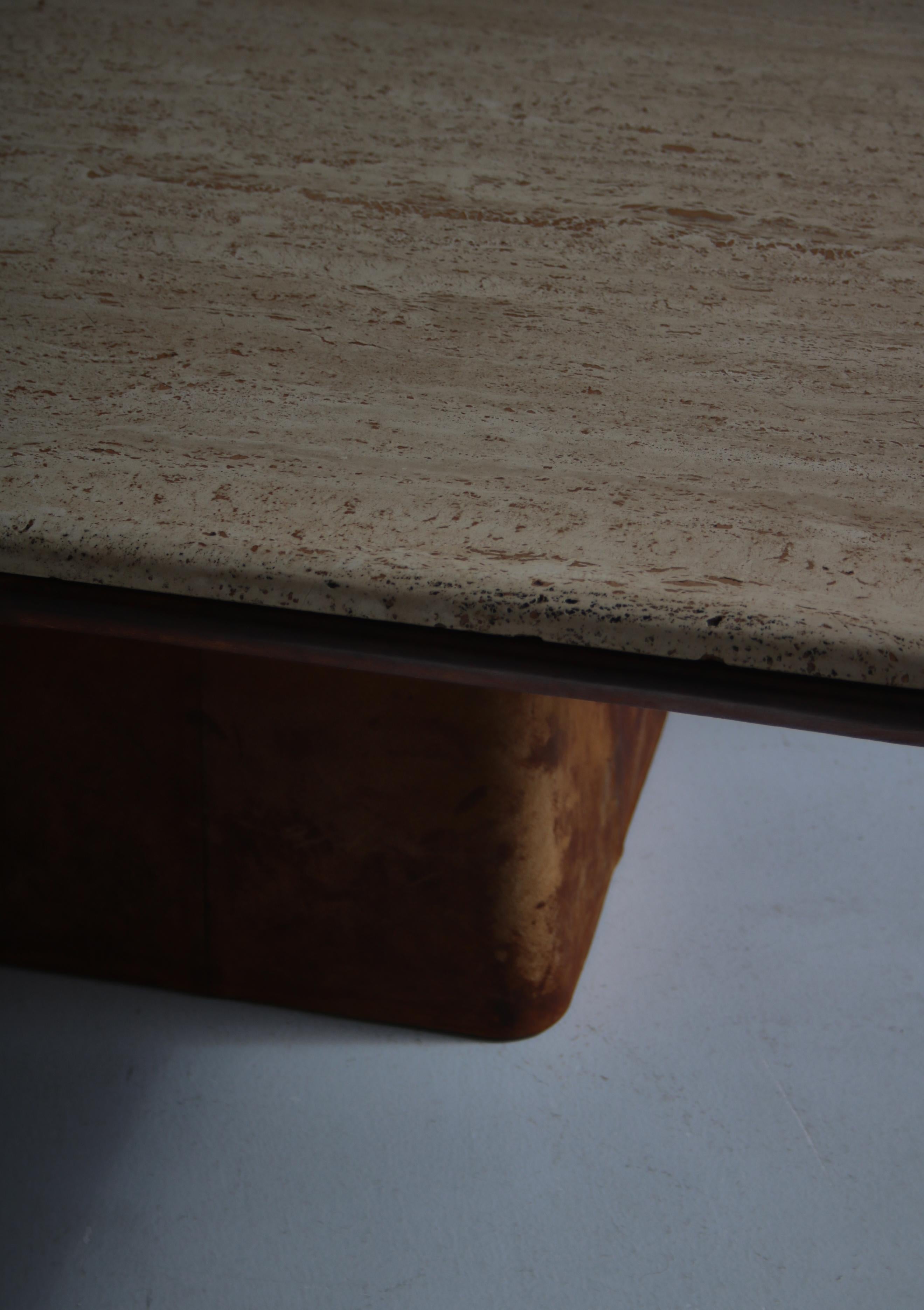Late 20th Century Large De Sede coffee Table in Travertine and Natural Leather, Switzerland, 1970s For Sale