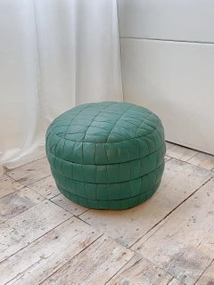 De Sede Smaragd Green Patchwork Leather Pouf, Ottoman, DeSede Switzerland