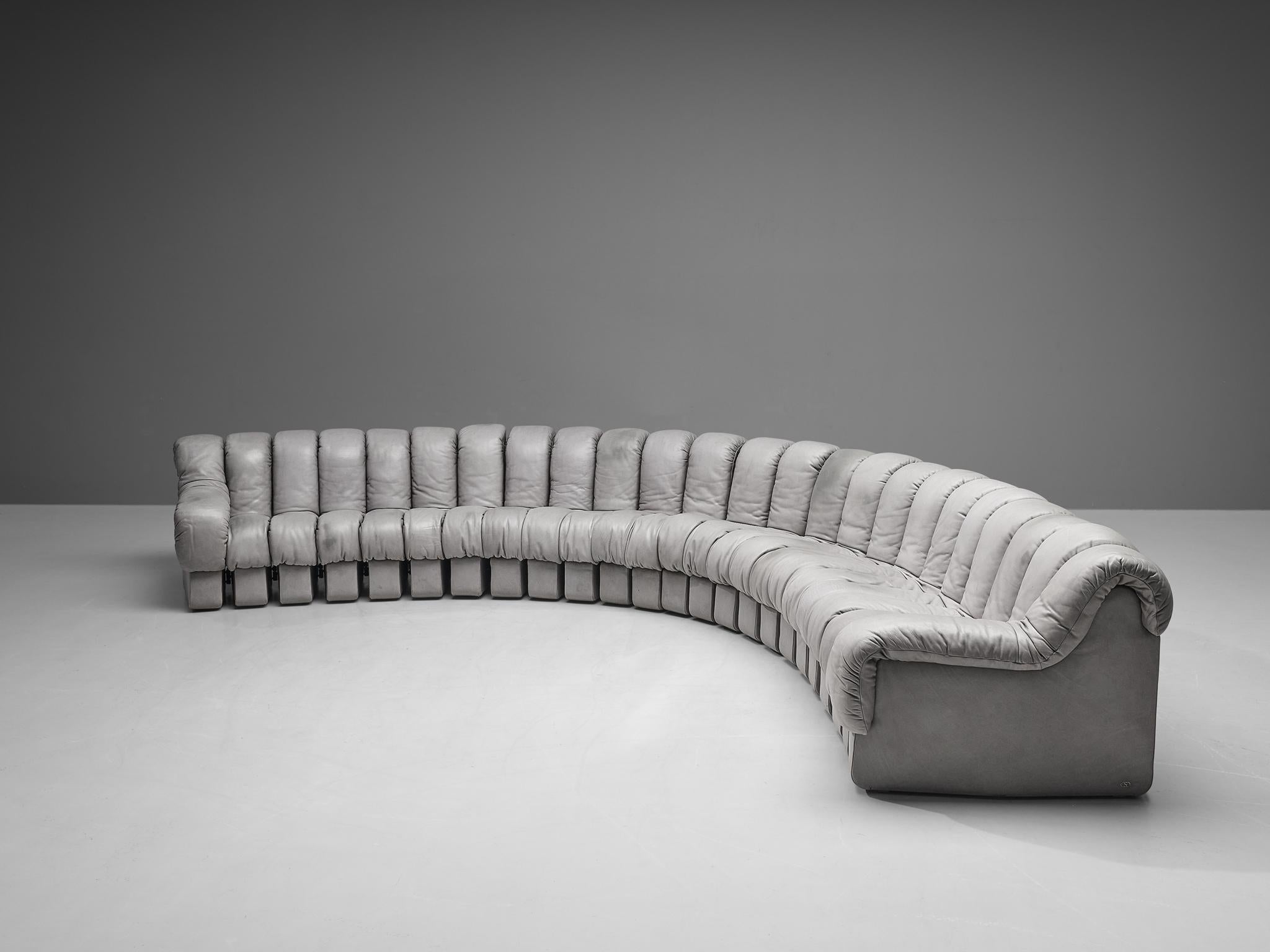 Leather De Sede DS-600 'Snake' Non Stop 24 Section Grey Sofa