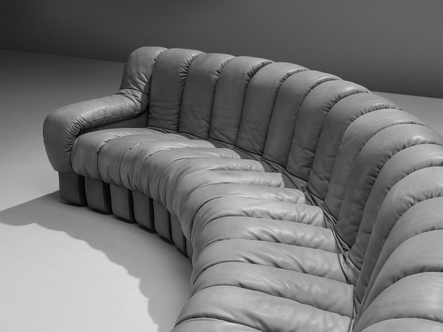 Mid-Century Modern De Sede 'Snake' DS 600 Non Stop 24 Section Grey Sofa