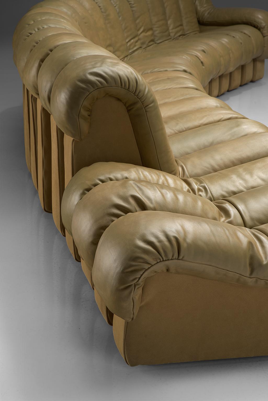 Swiss De Sede 'Snake' DS-600 Non Stop Sofa in Beige Leather and Suede