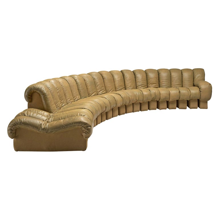 De Sede 'Snake' DS-600 Non Stop Sofa in Beige Leather and Suede For Sale at  1stDibs