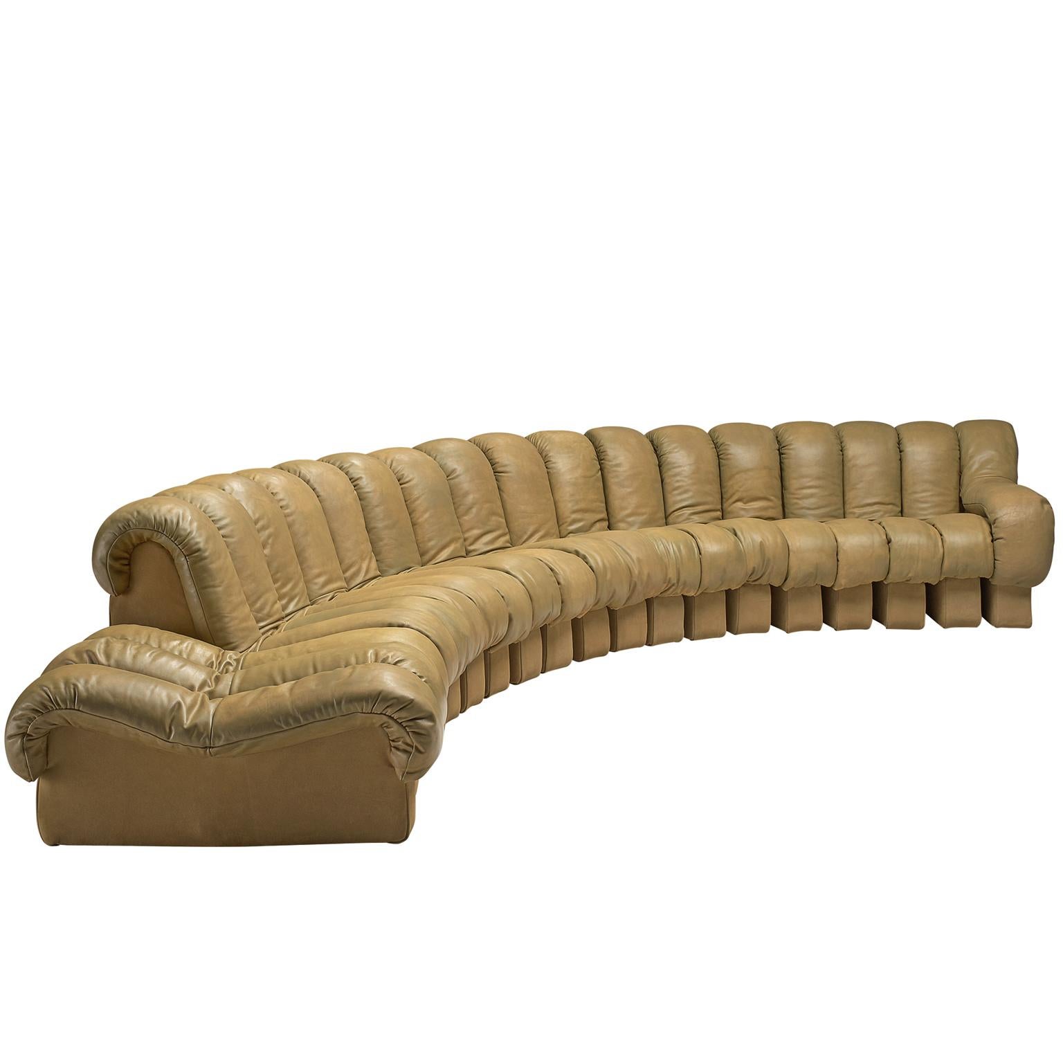 De Sede 'Snake' DS-600 Non Stop Sofa in Beige Leather and Suede