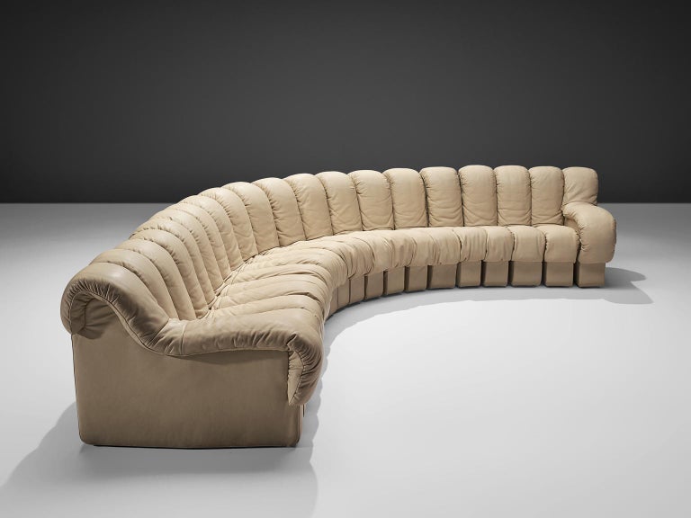 De Sede Snake  DS 600 Non Stop Sofa  in Sand Leather at 