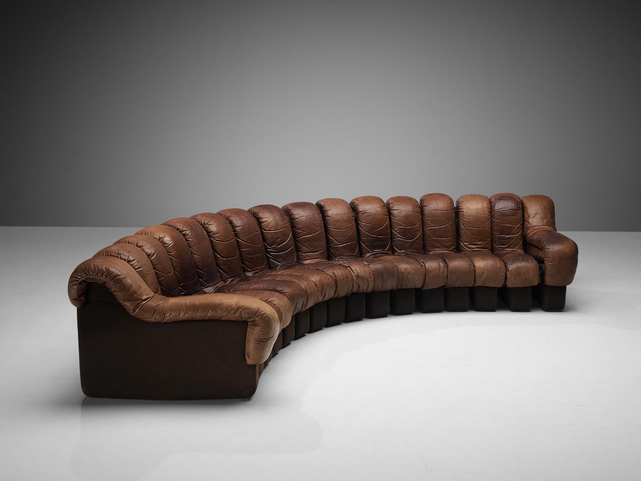 De Sede DS-600 'Snake' Sectional Sofa in Brown Leather 2