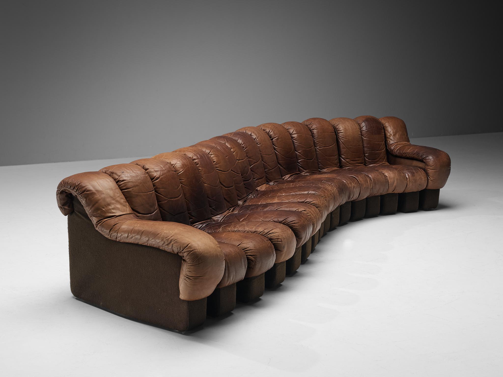 Swiss De Sede DS-600 'Snake' Sectional Sofa in Brown Leather