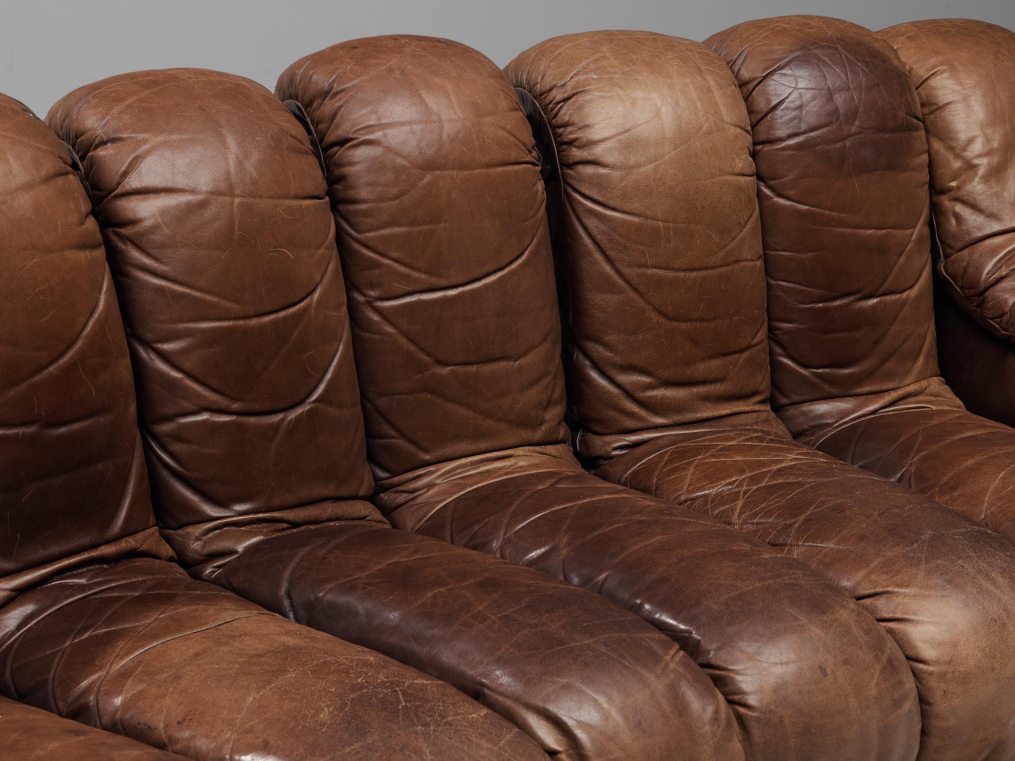 De Sede DS-600 'Snake' Sectional Sofa in Brown Leather In Good Condition In Waalwijk, NL