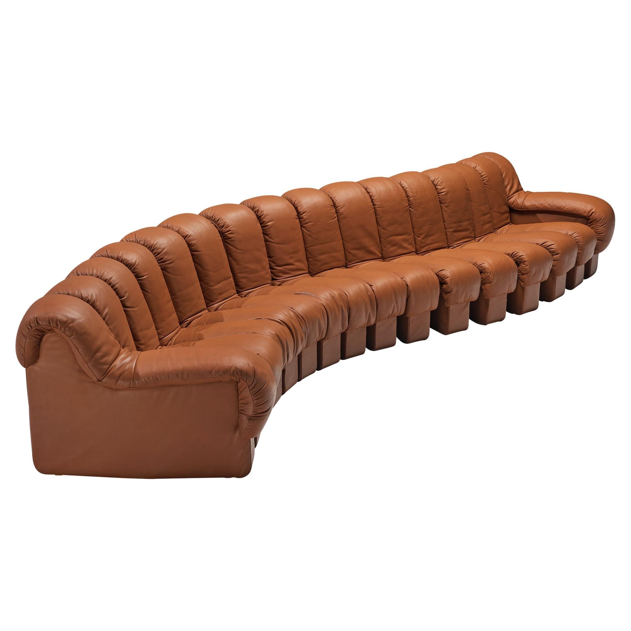 De Sede DS-600 'Snake' Sectional Sofa in Cognac Leather For Sale at 1stDibs