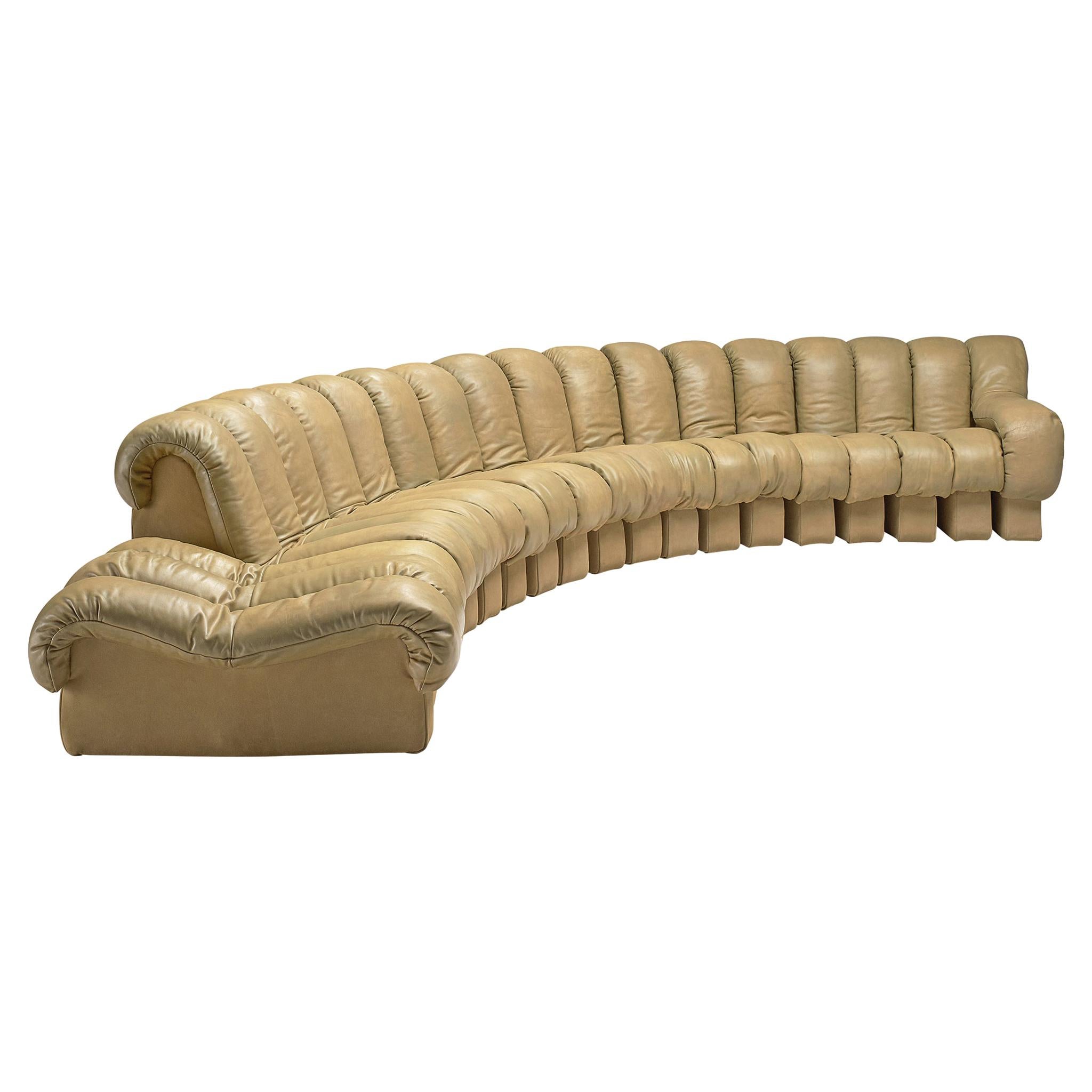 De Sede 'Snake' DS-600 Sofa in Beige Leather and Suede