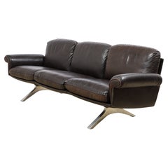 De Sede Sofa, Brown Leather & Aluminum, 1970s Switzerland