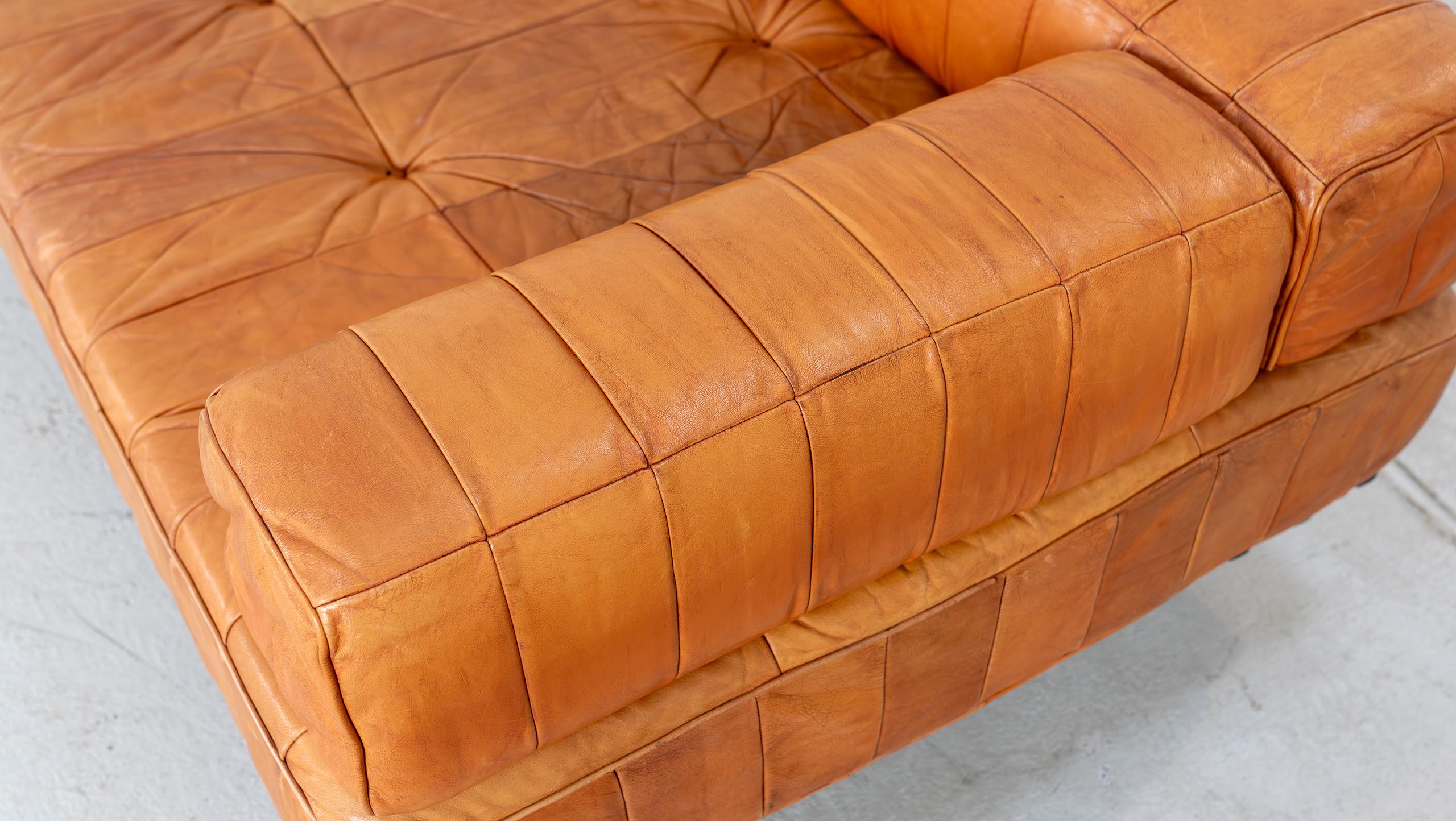 Canapé De Sede DS 80 Cognac Patchwork Cuir 1969 Design moderne du milieu du siècle en vente 3