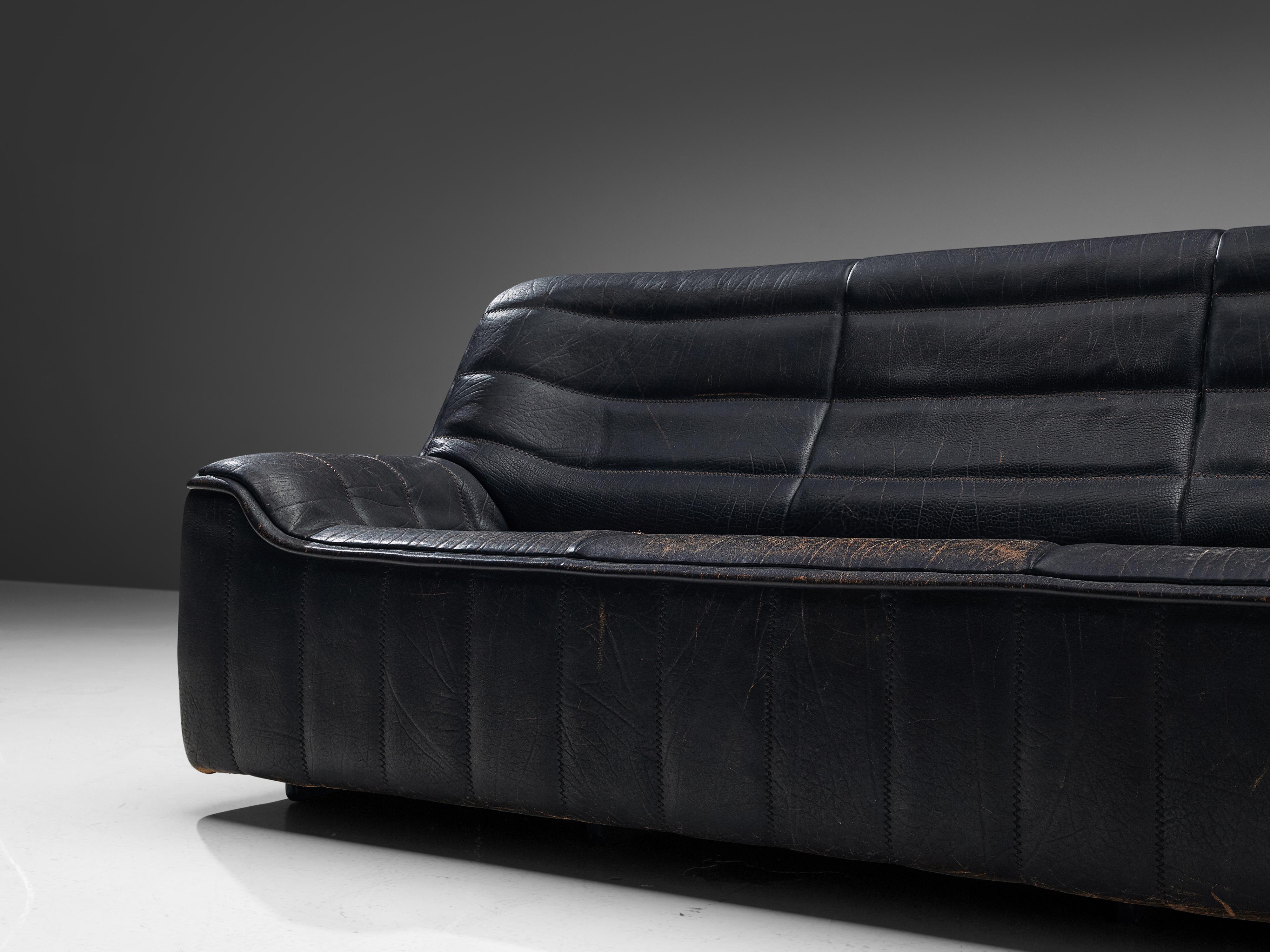 Swiss De Sede Sofa DS84 in Patinated Black Leather