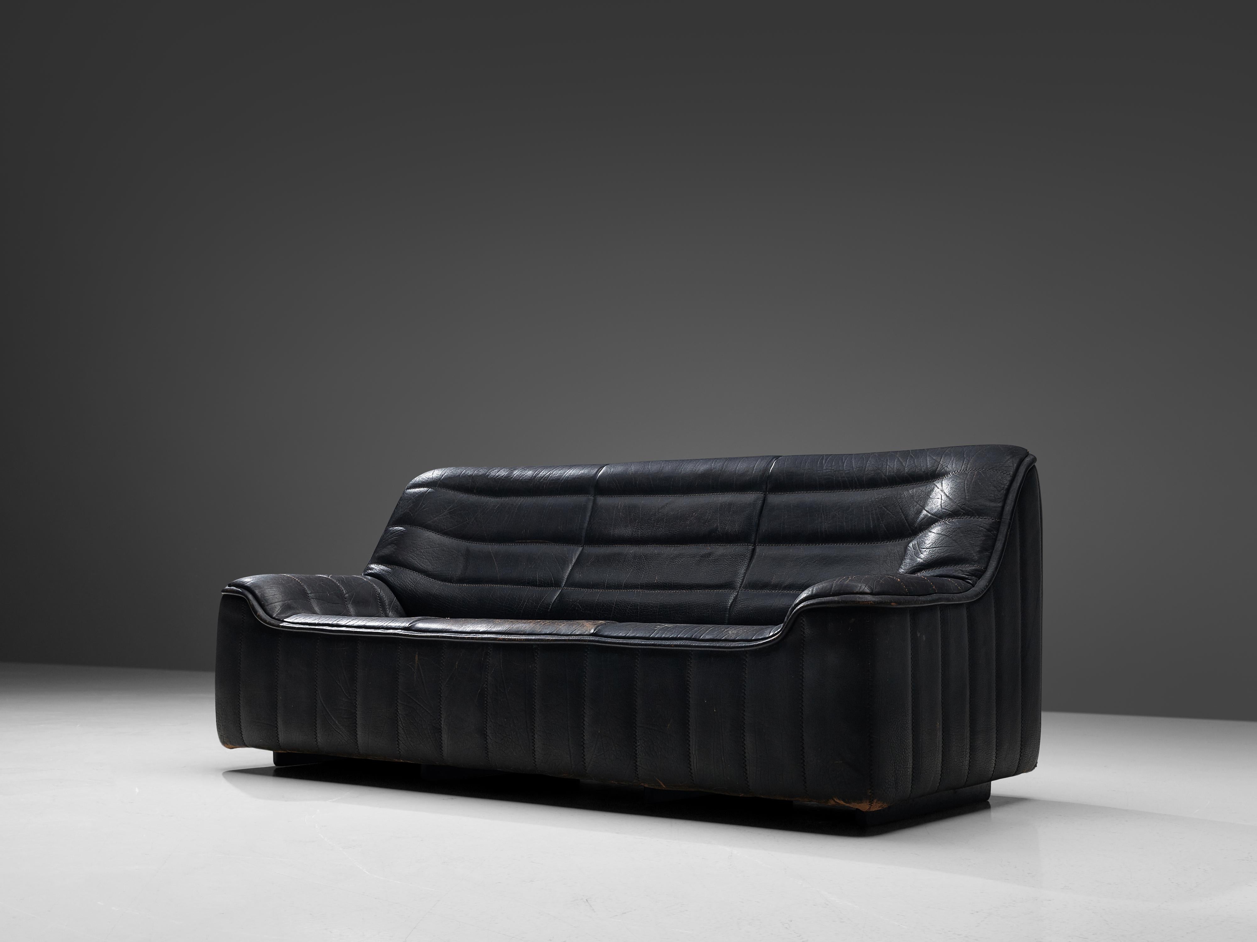 Late 20th Century De Sede Sofa DS84 in Patinated Black Leather