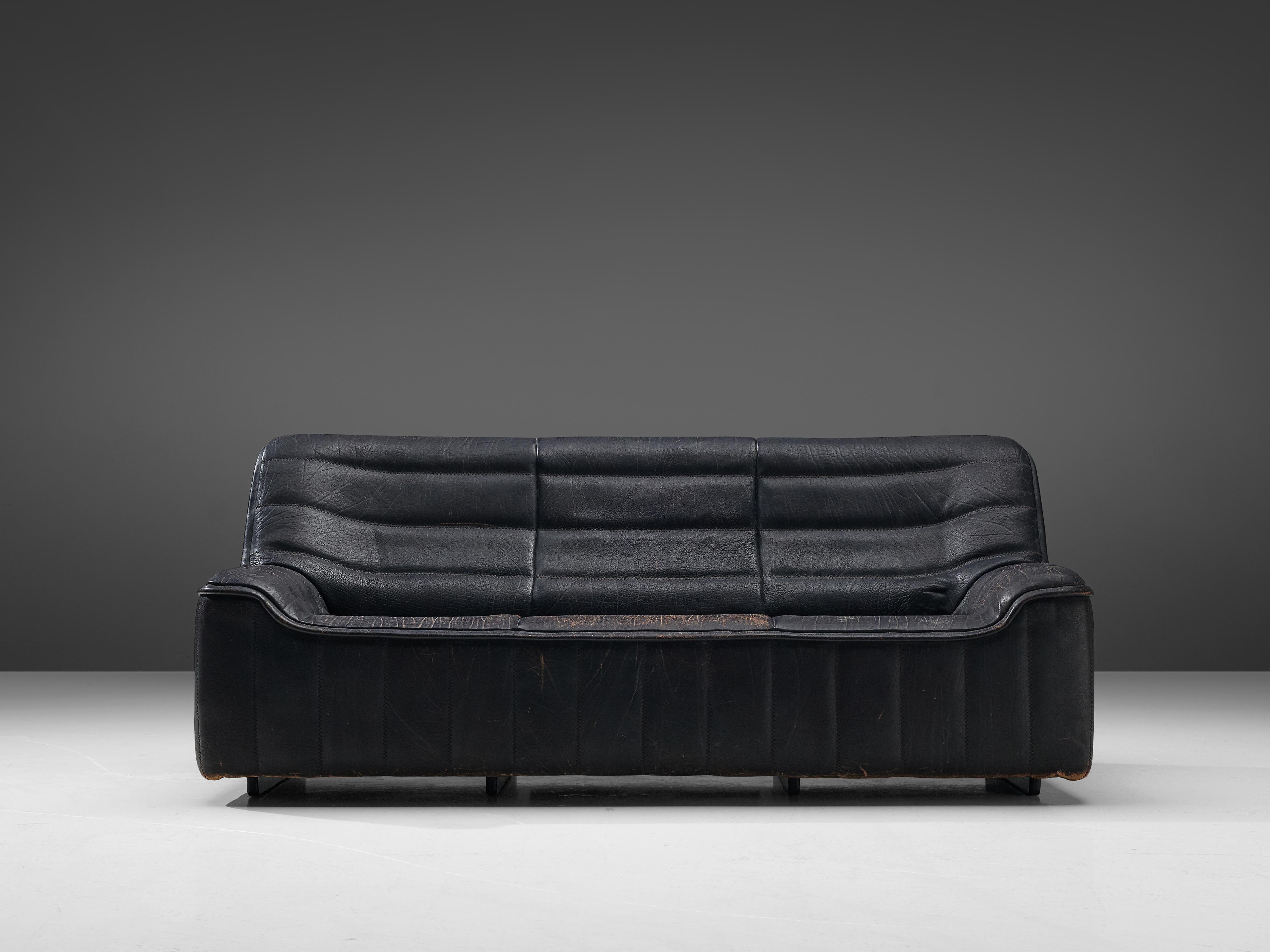 De Sede Sofa DS84 in Patinated Black Leather 2