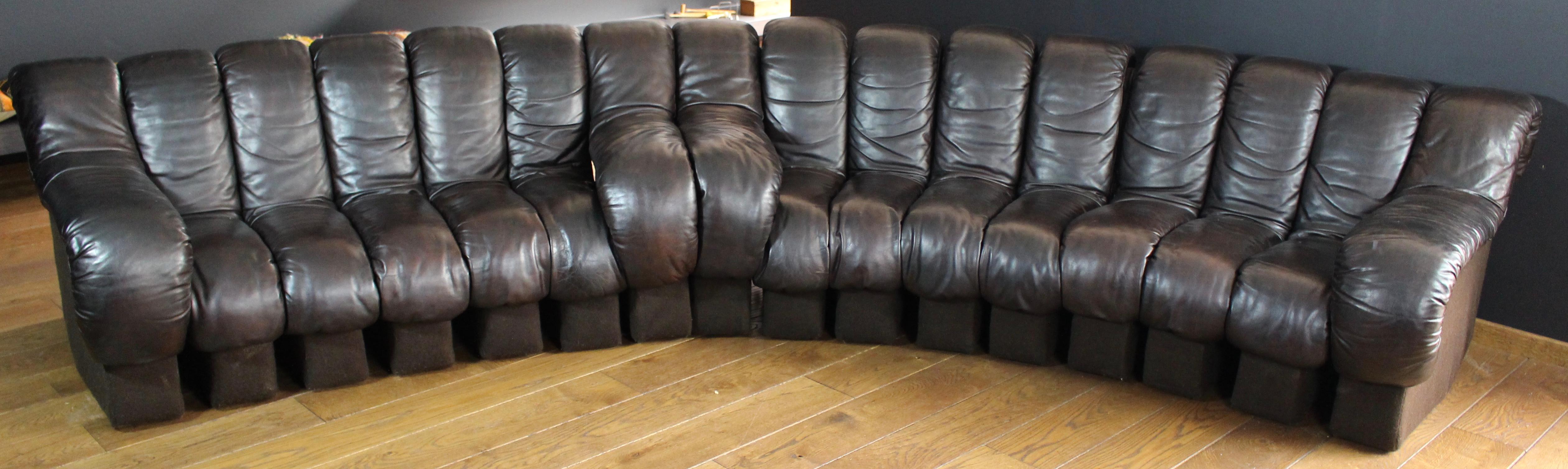 Late 20th Century Modular De Sede Sofa Model 'Snake DS 600', dark brown leather, 1970s For Sale