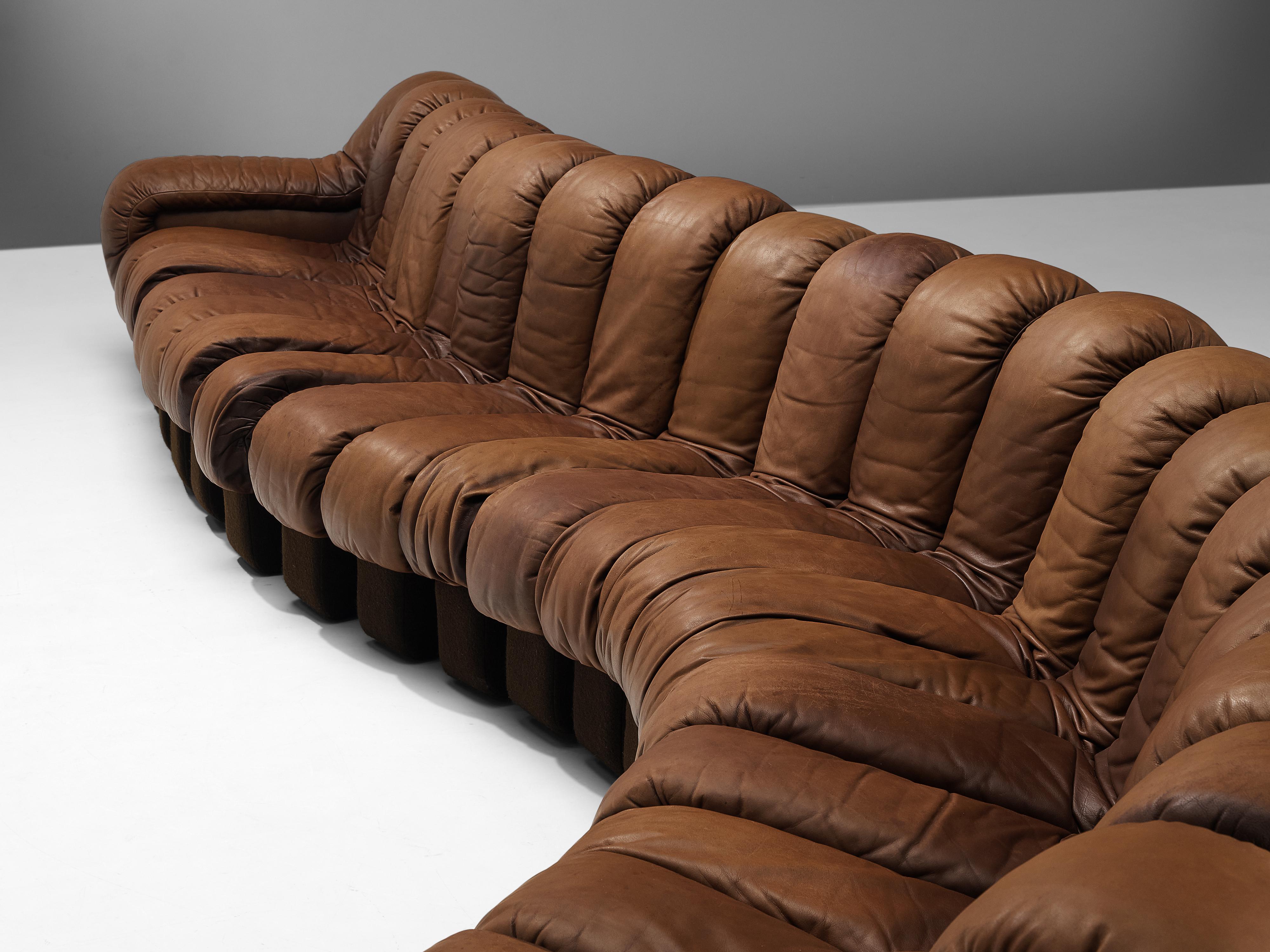 Mid-Century Modern De Sede Sofa Model 'Snake DS-600' in Brown Leather