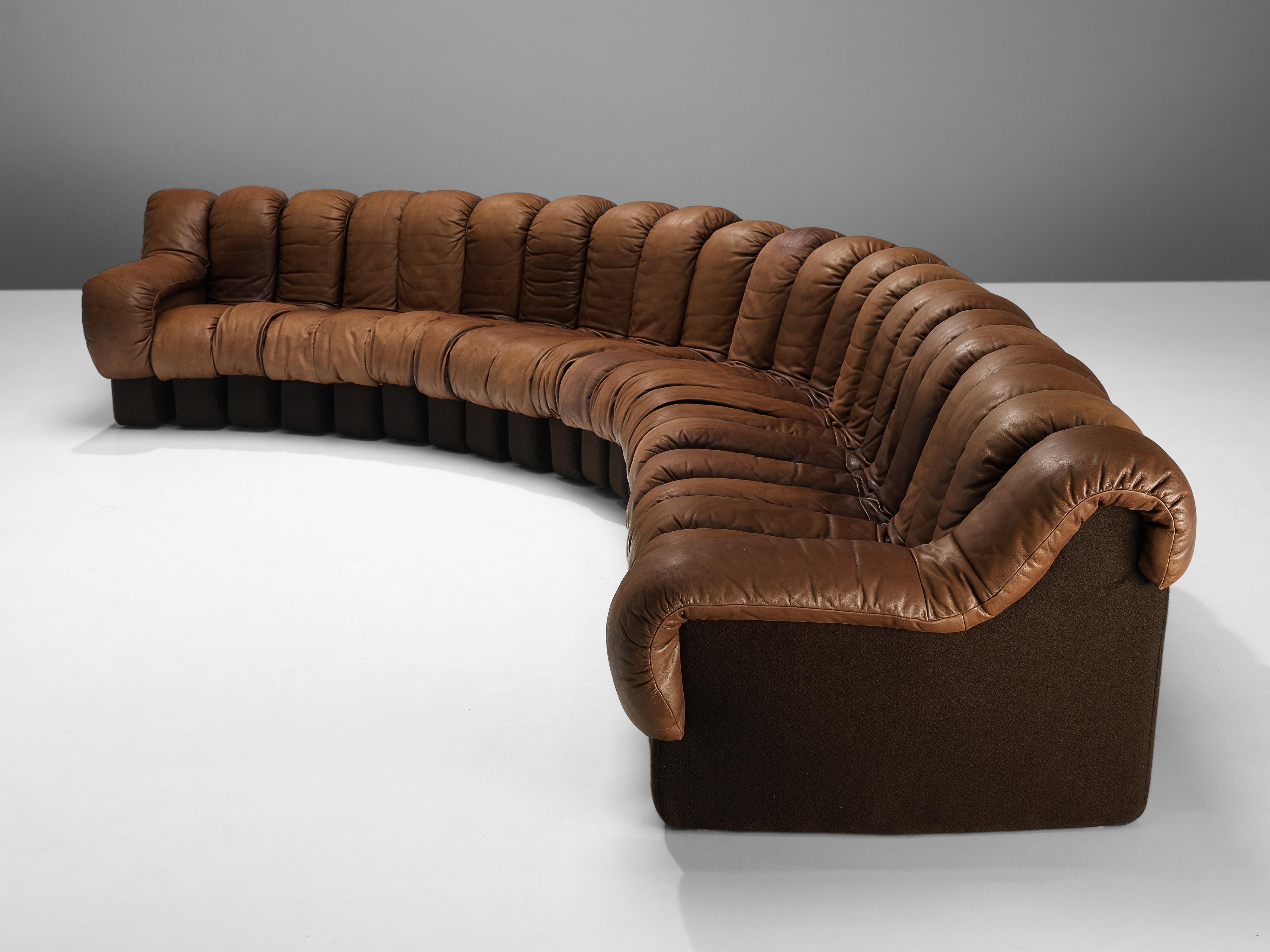 Swiss De Sede Sofa Model 'Snake DS-600' in Brown Leather
