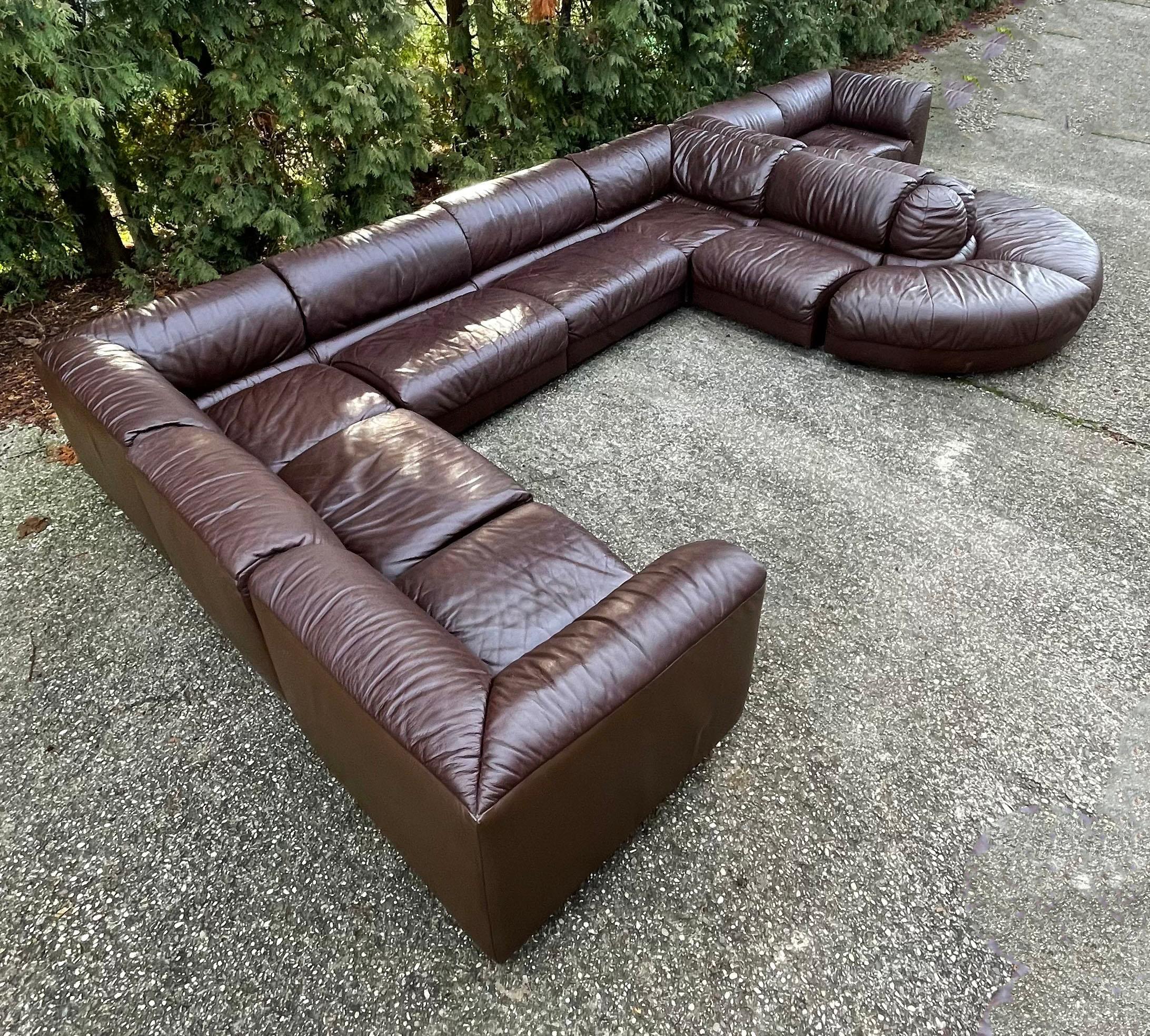 German De Sede Style 1970s Sectional Brown Leather Sofa by Laauser, 12 Modular Sections