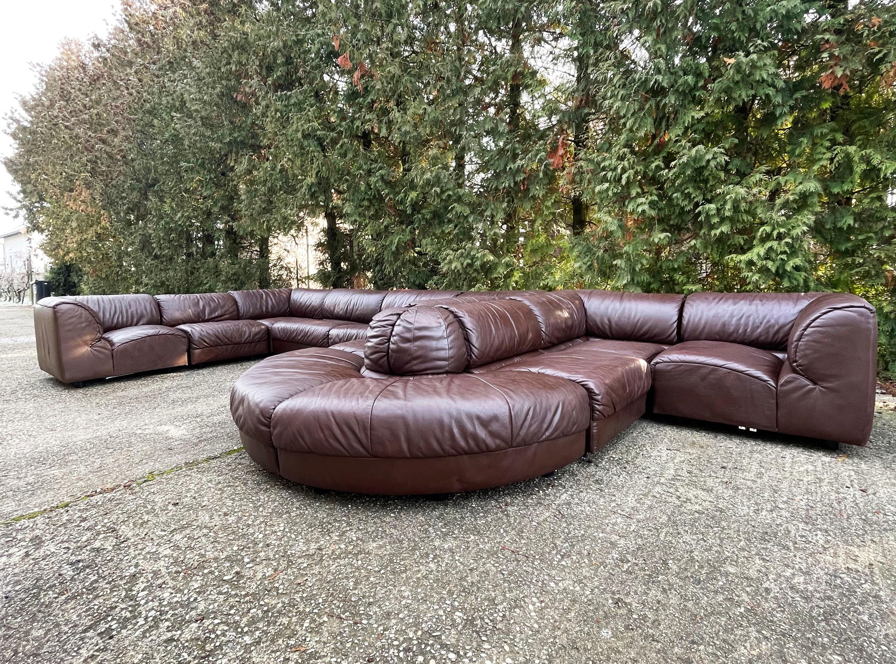 Wood De Sede Style 1970s Sectional Brown Leather Sofa by Laauser, 12 Modular Sections