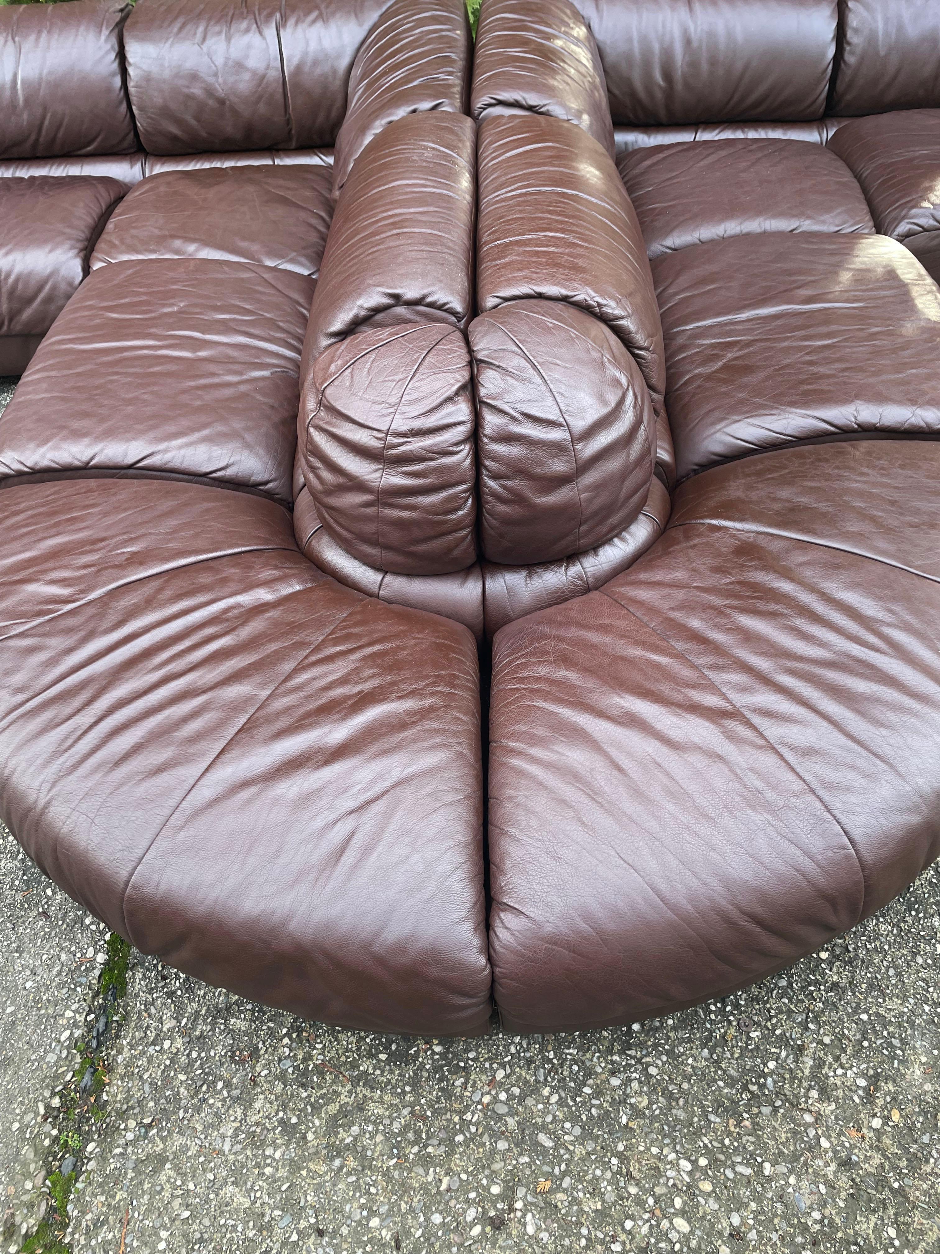 De Sede Style 1970s Sectional Brown Leather Sofa by Laauser, 12 Modular Sections 1