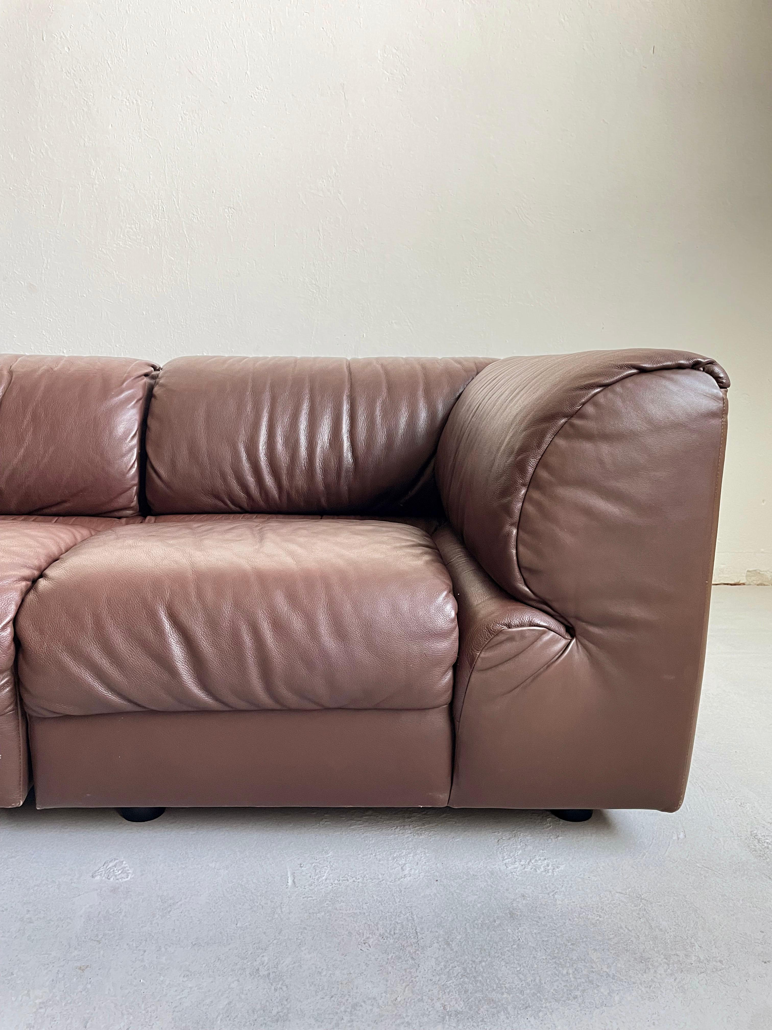 De Sede Style 1970s Sectional Brown Leather Sofa by Laauser, 5 Modular Sections 1